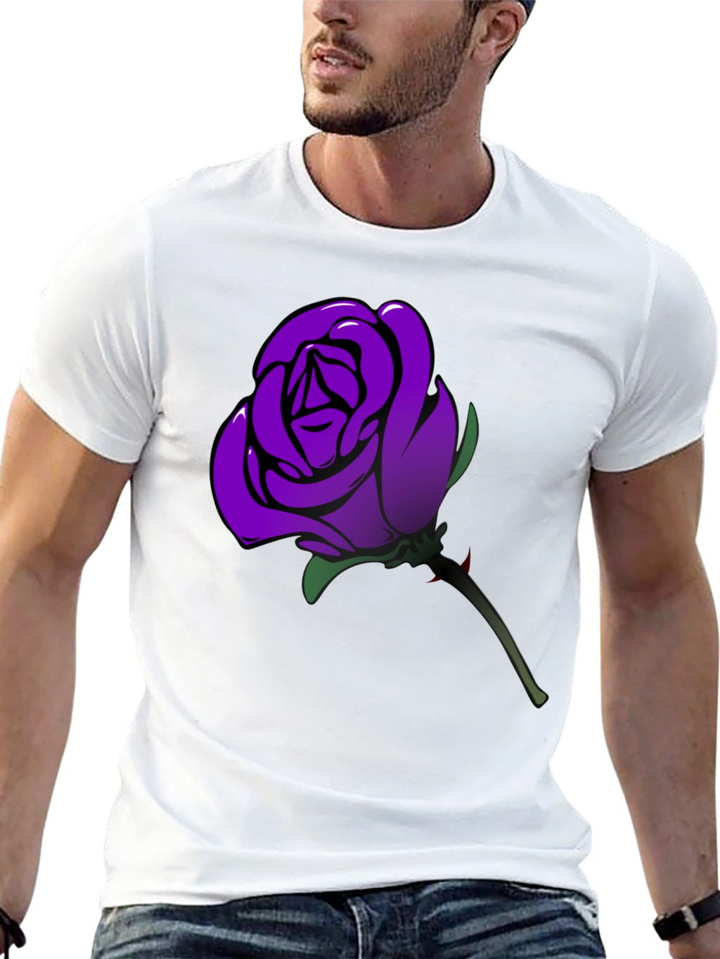 Purple Rose Graphic T-Shirt - Mens Black Tee