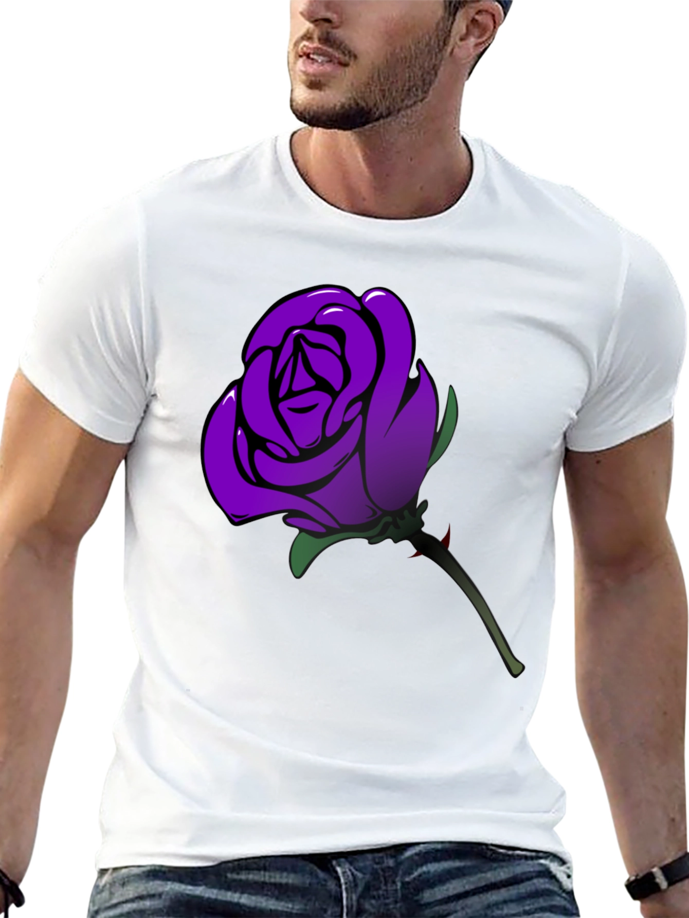 Purple Rose Graphic T-Shirt - Mens Black Tee