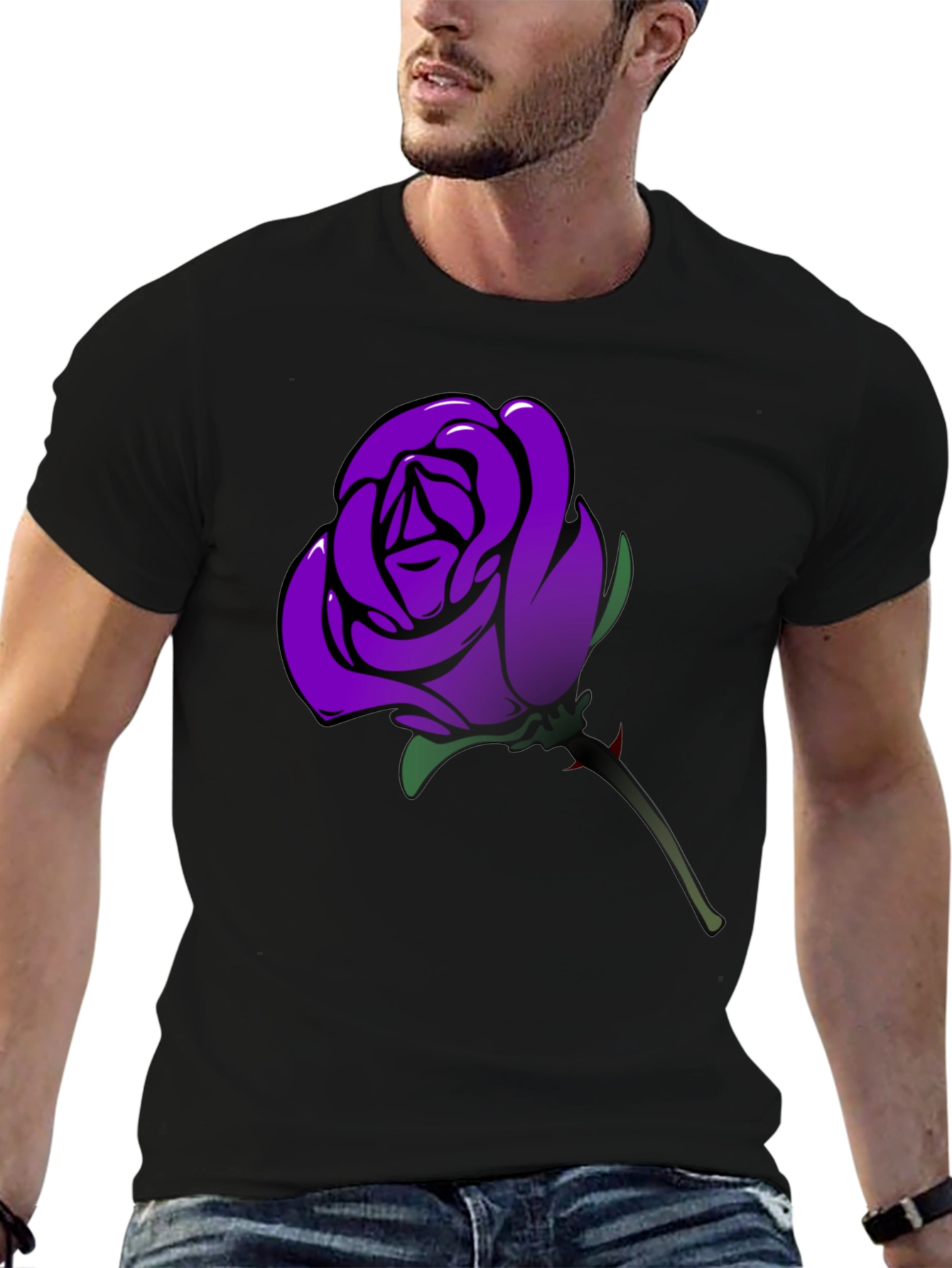 Purple Rose Graphic T-Shirt - Mens Black Tee