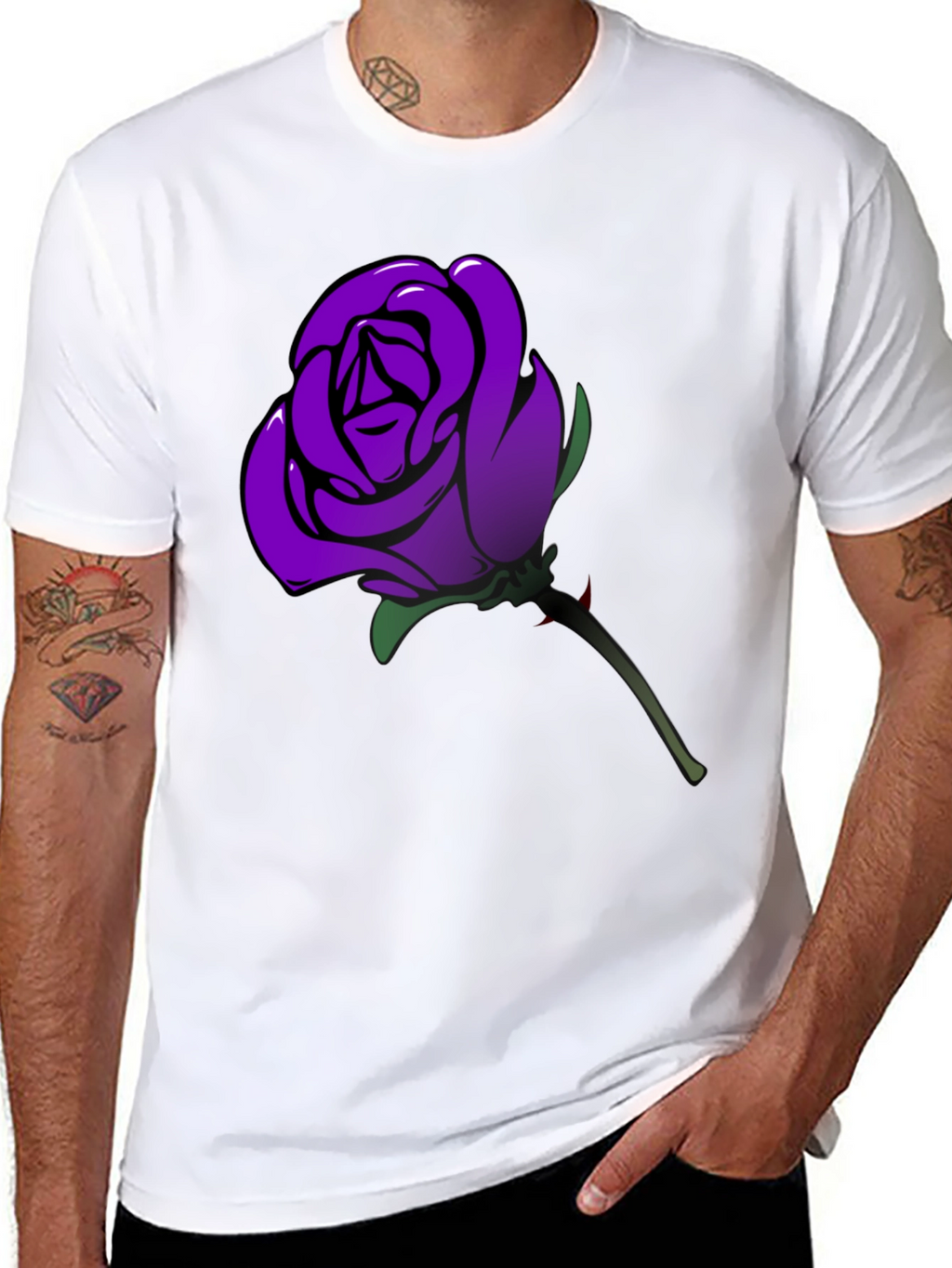 Purple Rose Graphic T-Shirt - Mens Black Tee