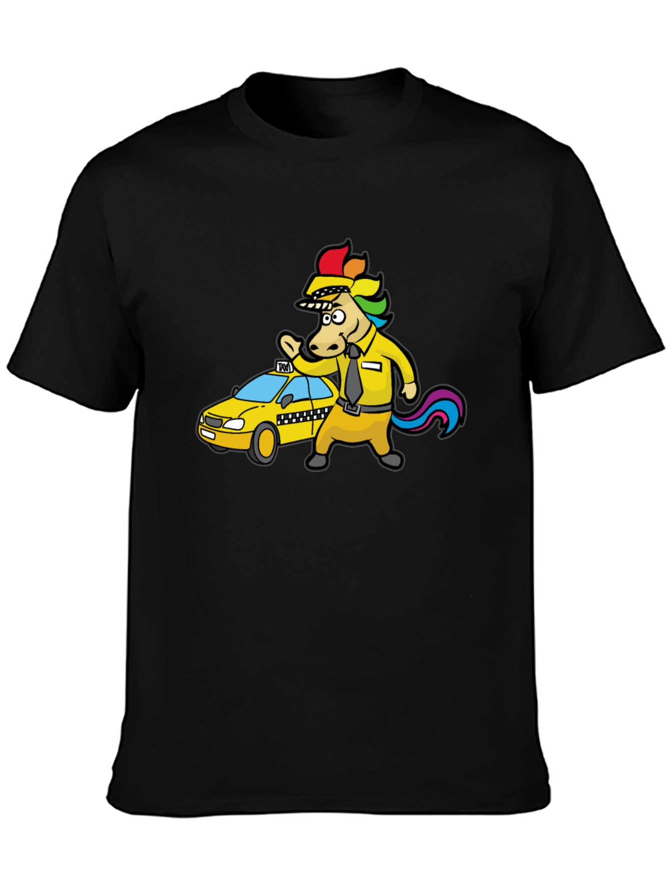Unicorn Taxi Driver Graphic Tee - Black Cotton T-Shirt