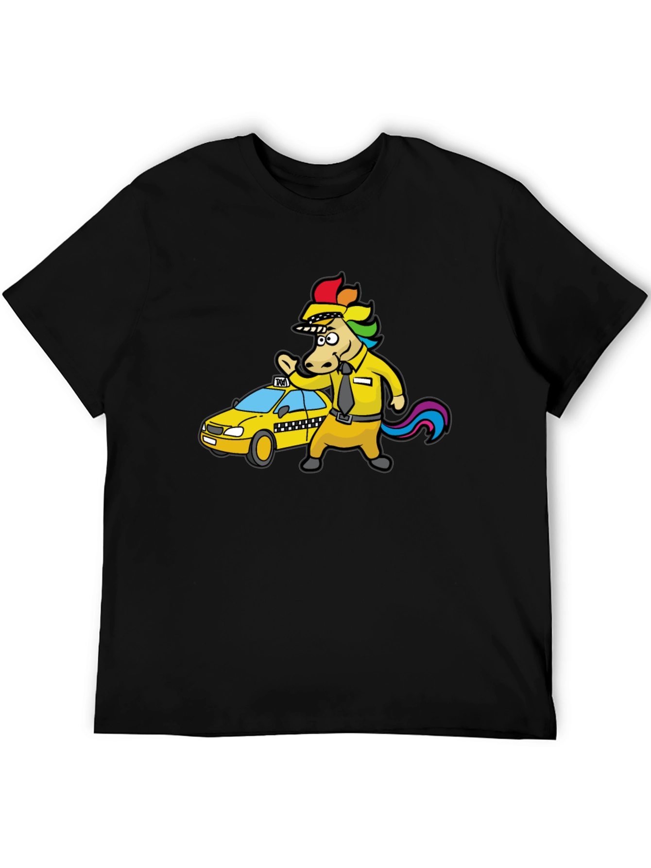 Unicorn Taxi Driver Graphic Tee - Black Cotton T-Shirt