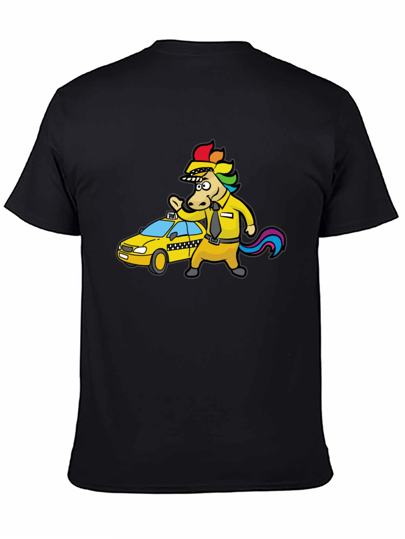 Unicorn Taxi Driver Graphic Tee - Black Cotton T-Shirt