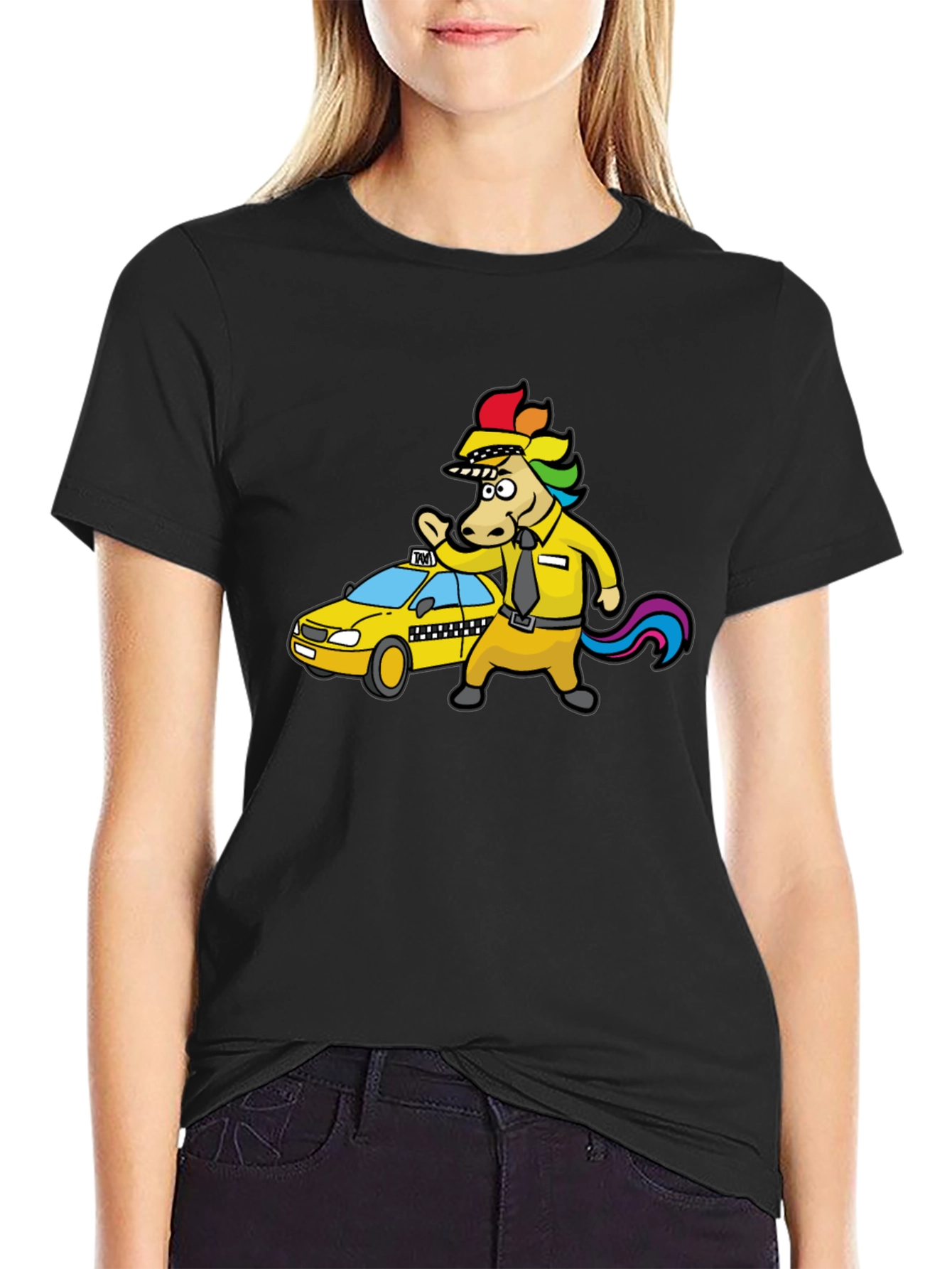 Unicorn Taxi Driver Graphic Tee - Black Cotton T-Shirt