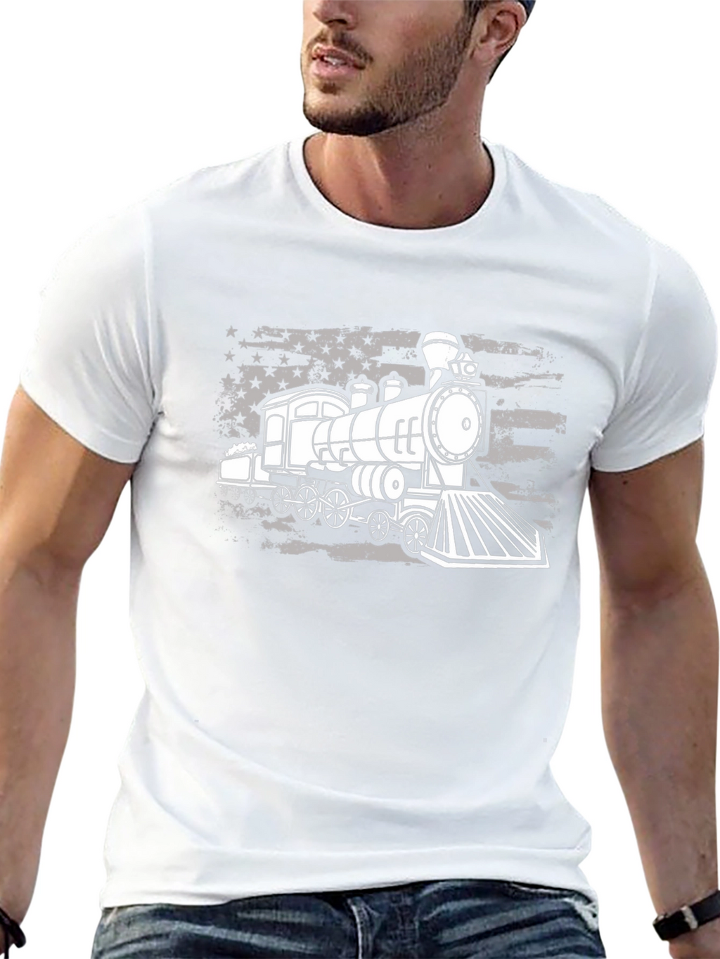 Train American Flag Graphic T-Shirt
