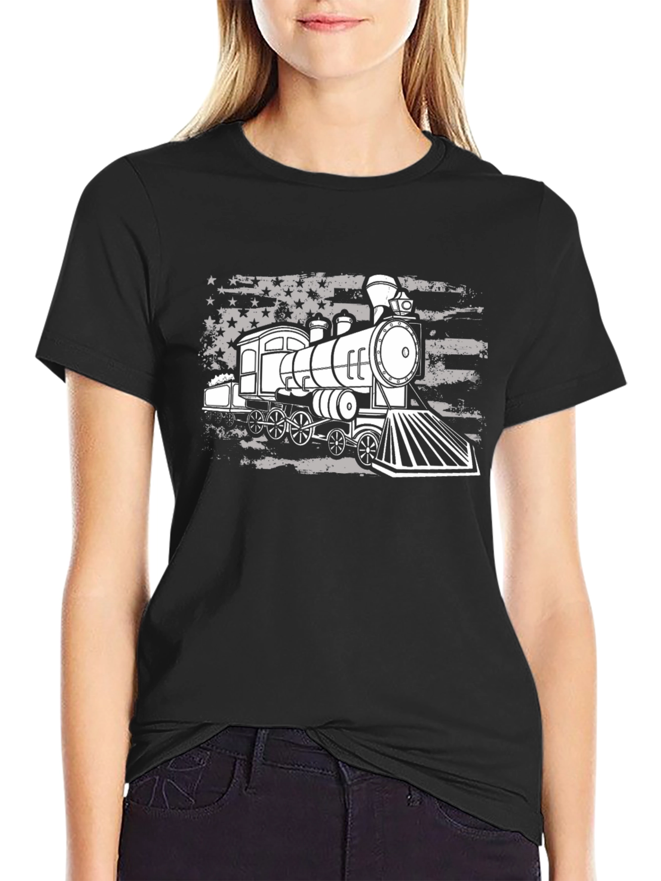 Train American Flag Graphic T-Shirt