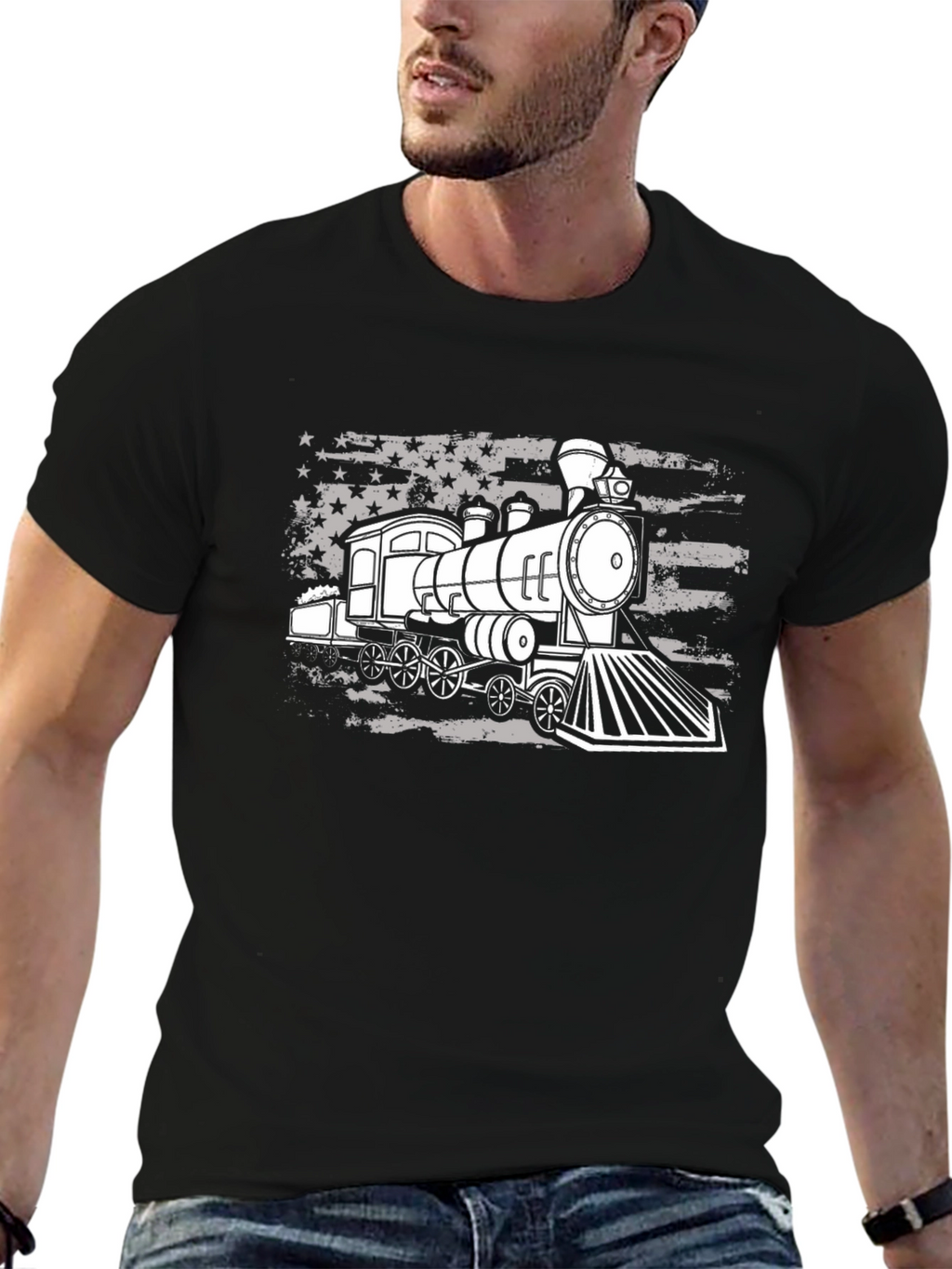 Train American Flag Graphic T-Shirt