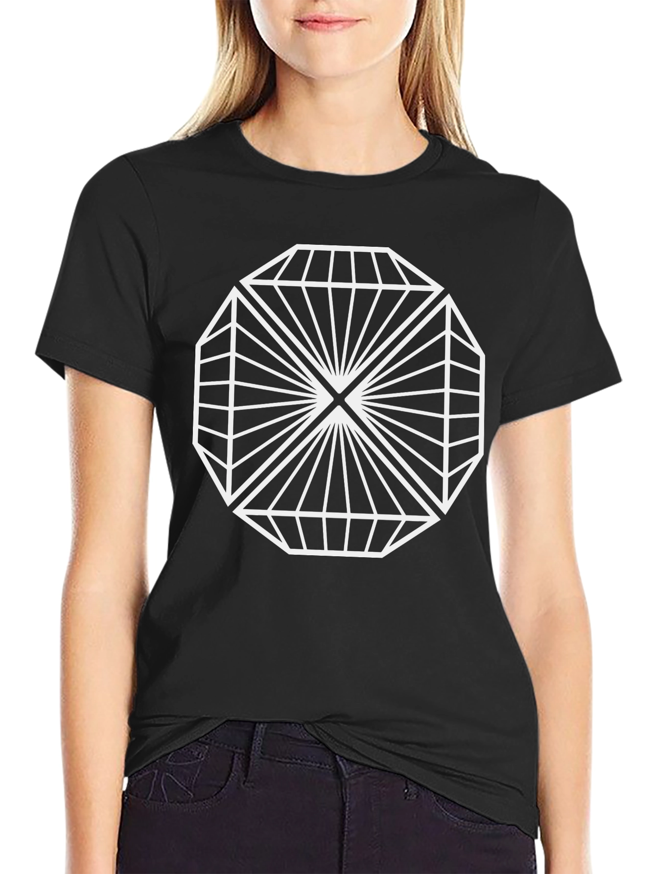 Geometric Octagon Graphic T-Shirt - Black