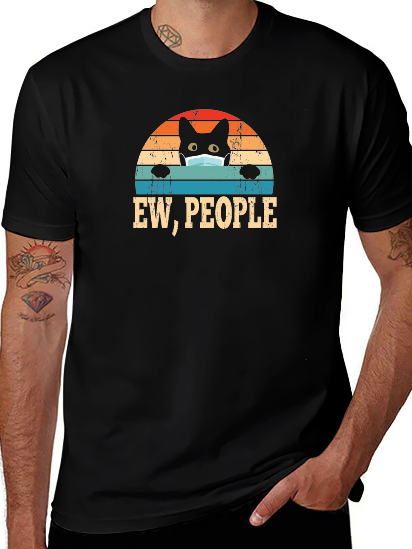 Ew People Black Cat Mask T-Shirt