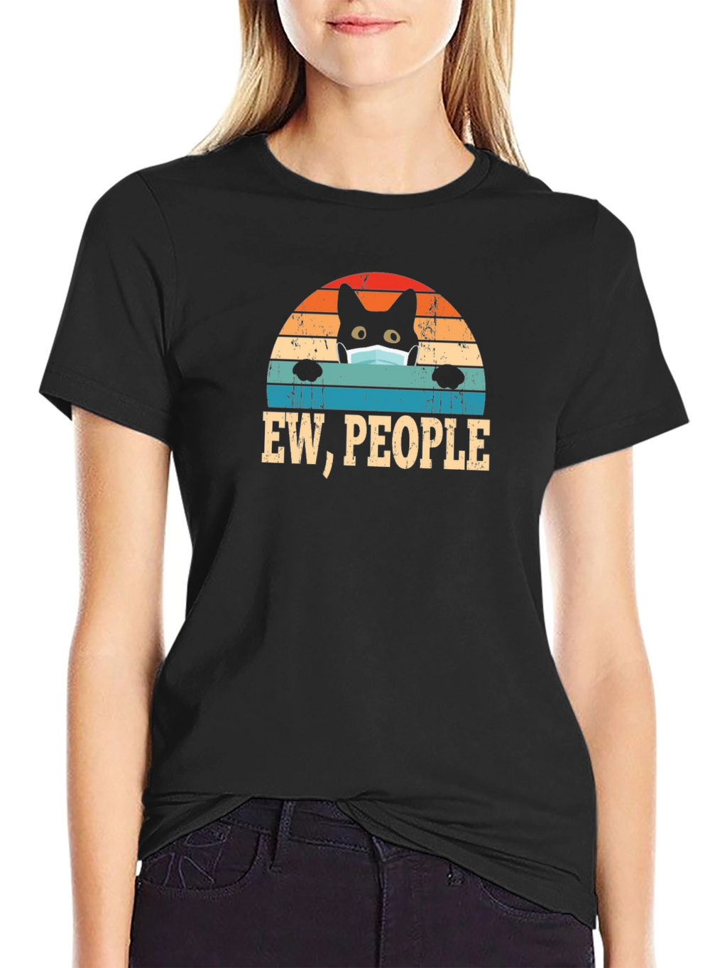 Ew People Black Cat Mask T-Shirt