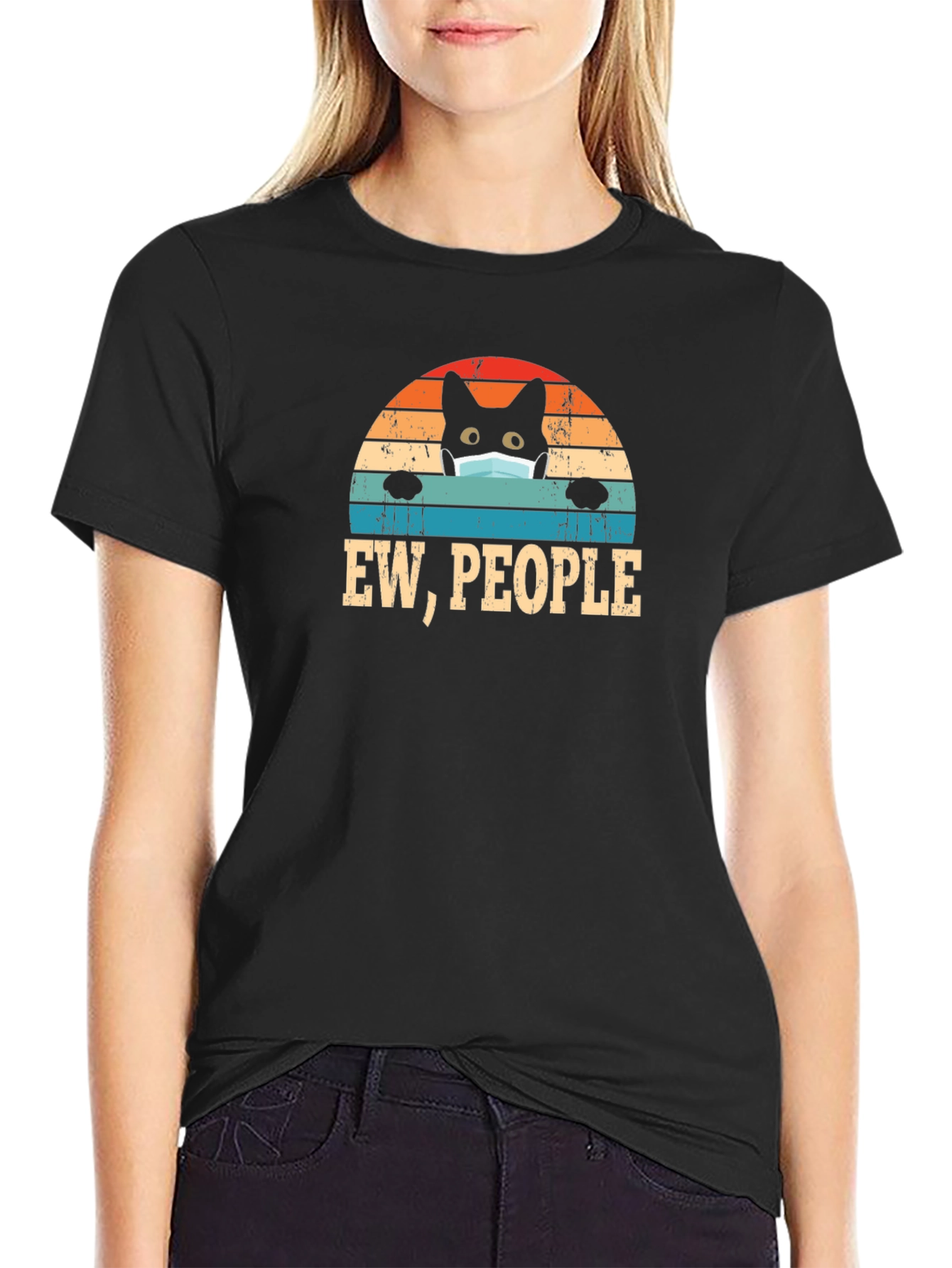 Ew People Black Cat Mask T-Shirt
