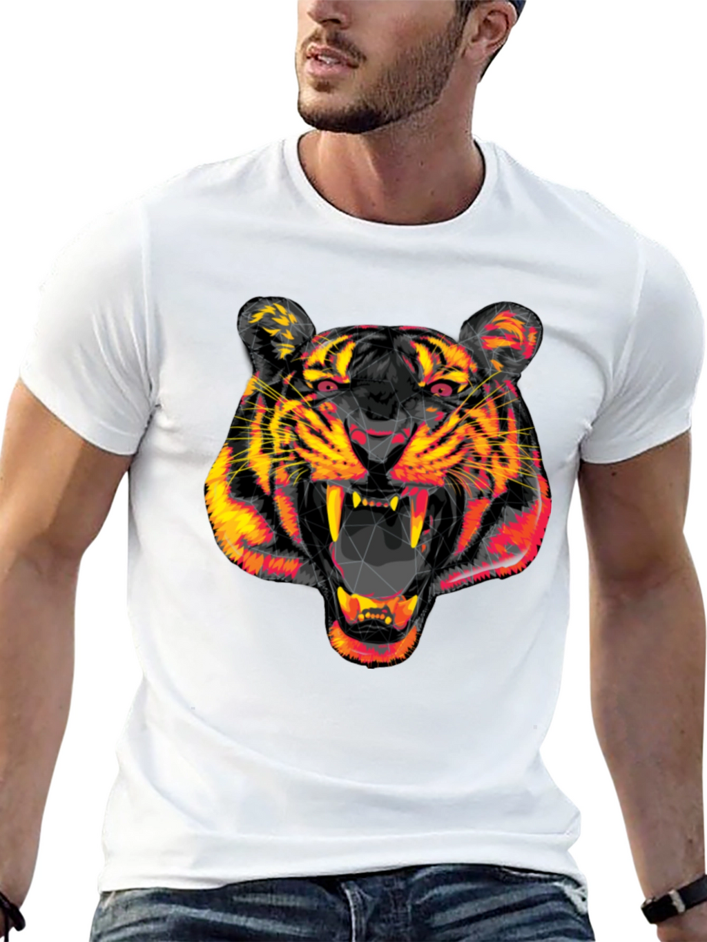 Geometric Tiger Head Black Graphic Tee