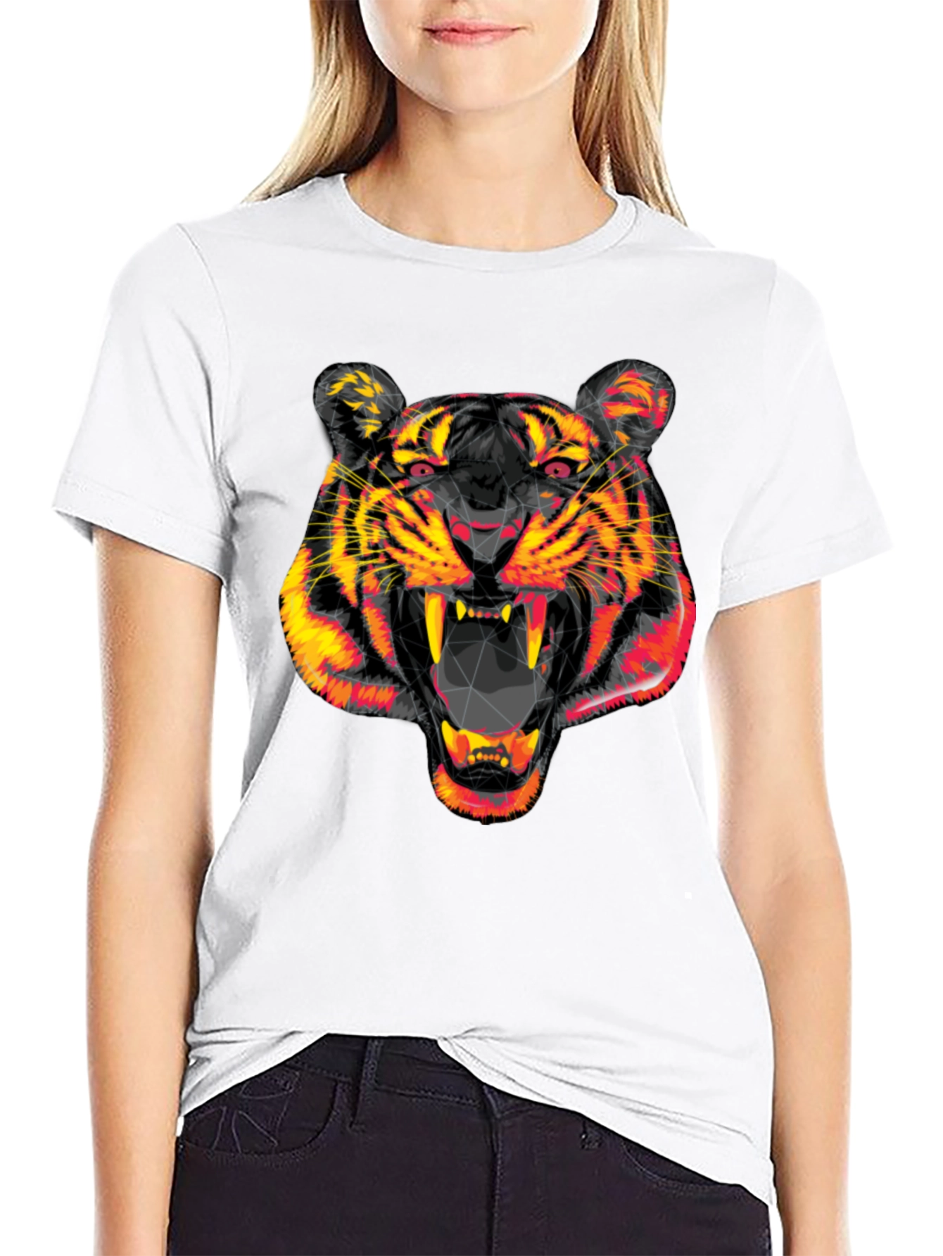 Geometric Tiger Head Black Graphic Tee