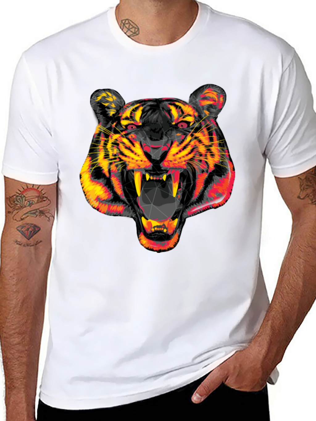 Geometric Tiger Head Black Graphic Tee