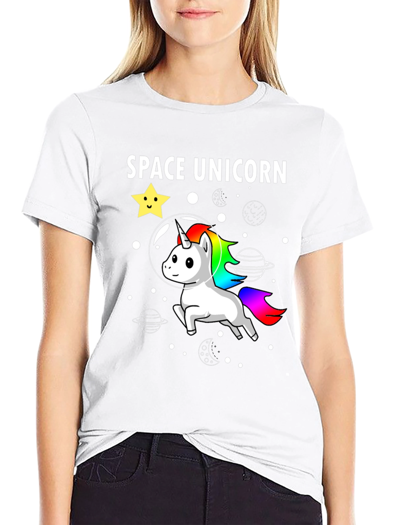 Space Unicorn Graphic Tee - Black Cotton Blend