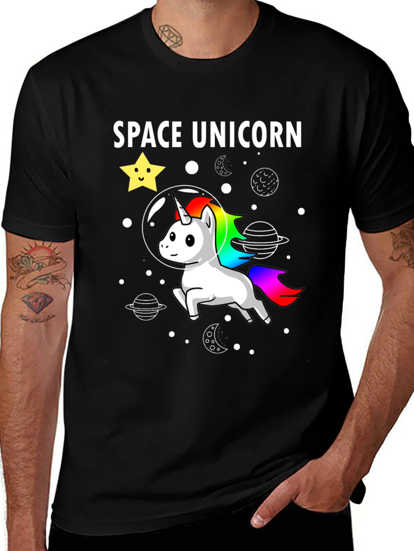 Space Unicorn Graphic Tee - Black Cotton Blend