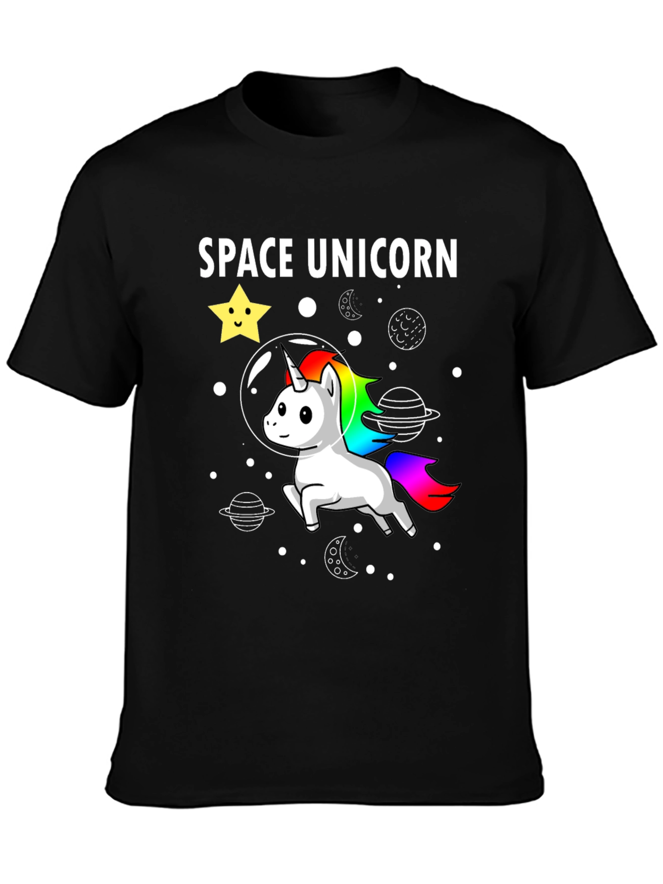 Space Unicorn Graphic Tee - Black Cotton Blend