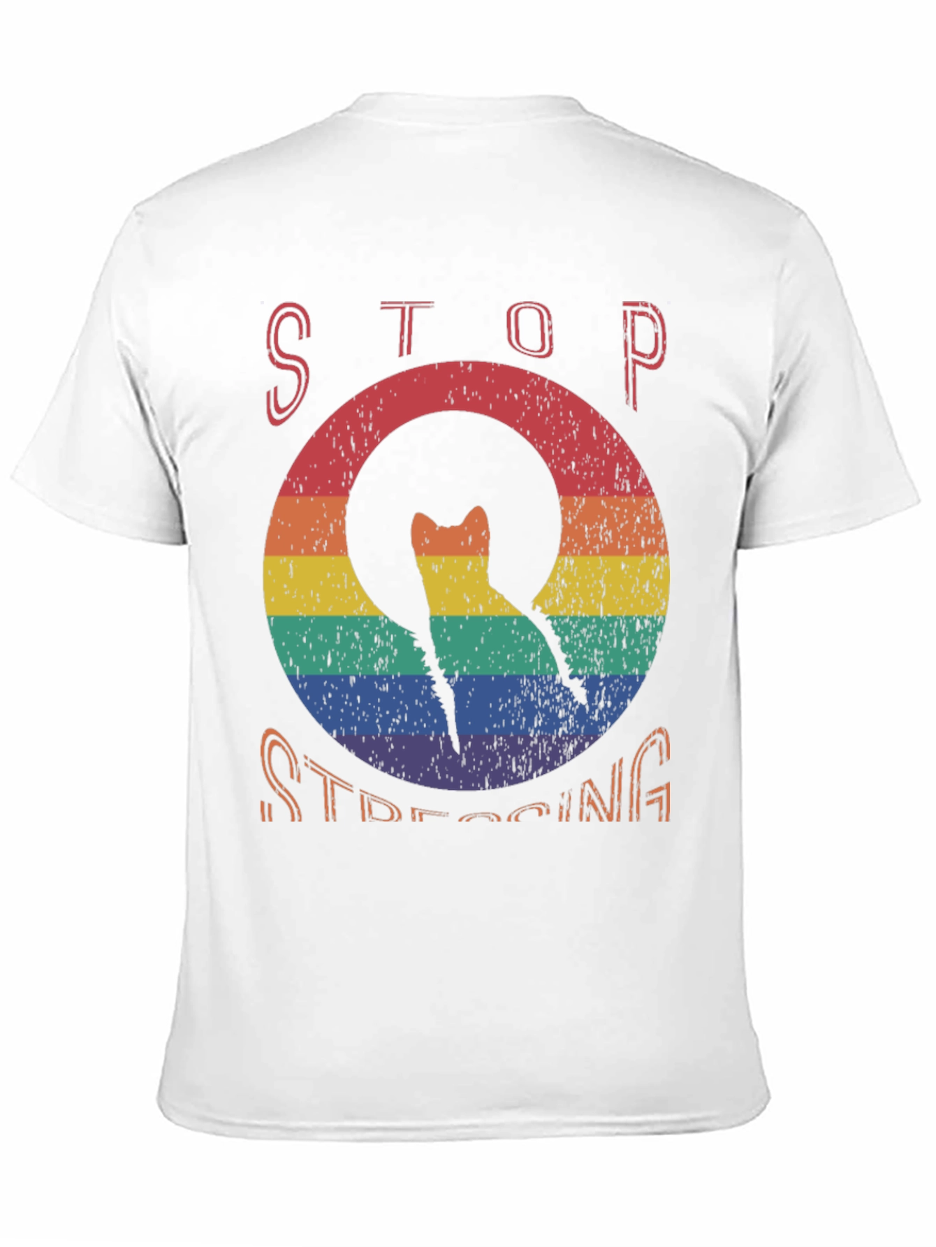 Stop Stressing Cat Tee - Rainbow Design