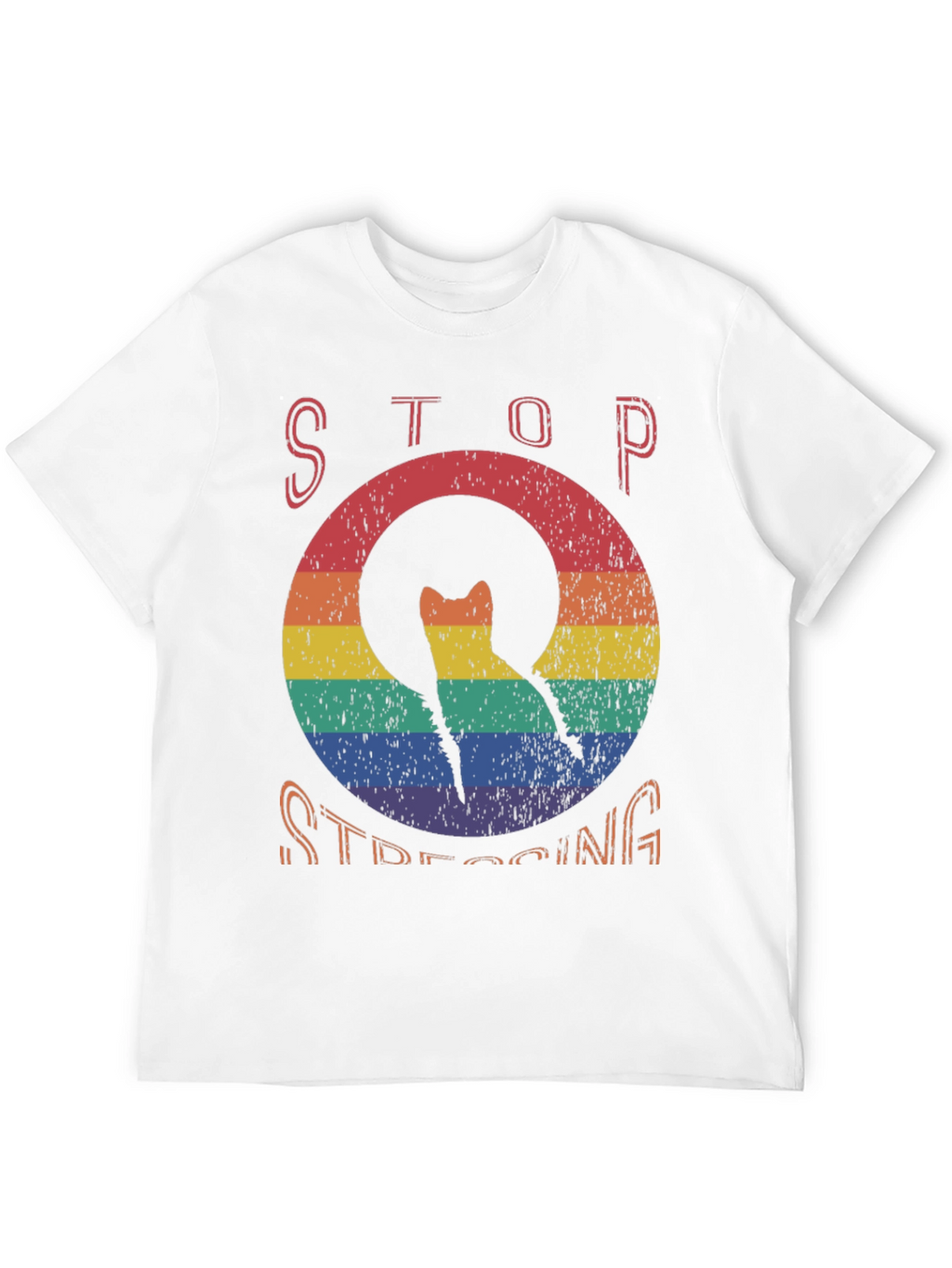 Stop Stressing Cat Tee - Rainbow Design
