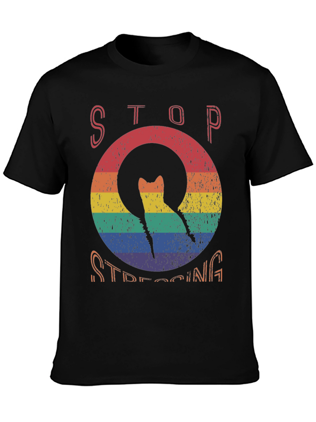Stop Stressing Cat Tee - Rainbow Design