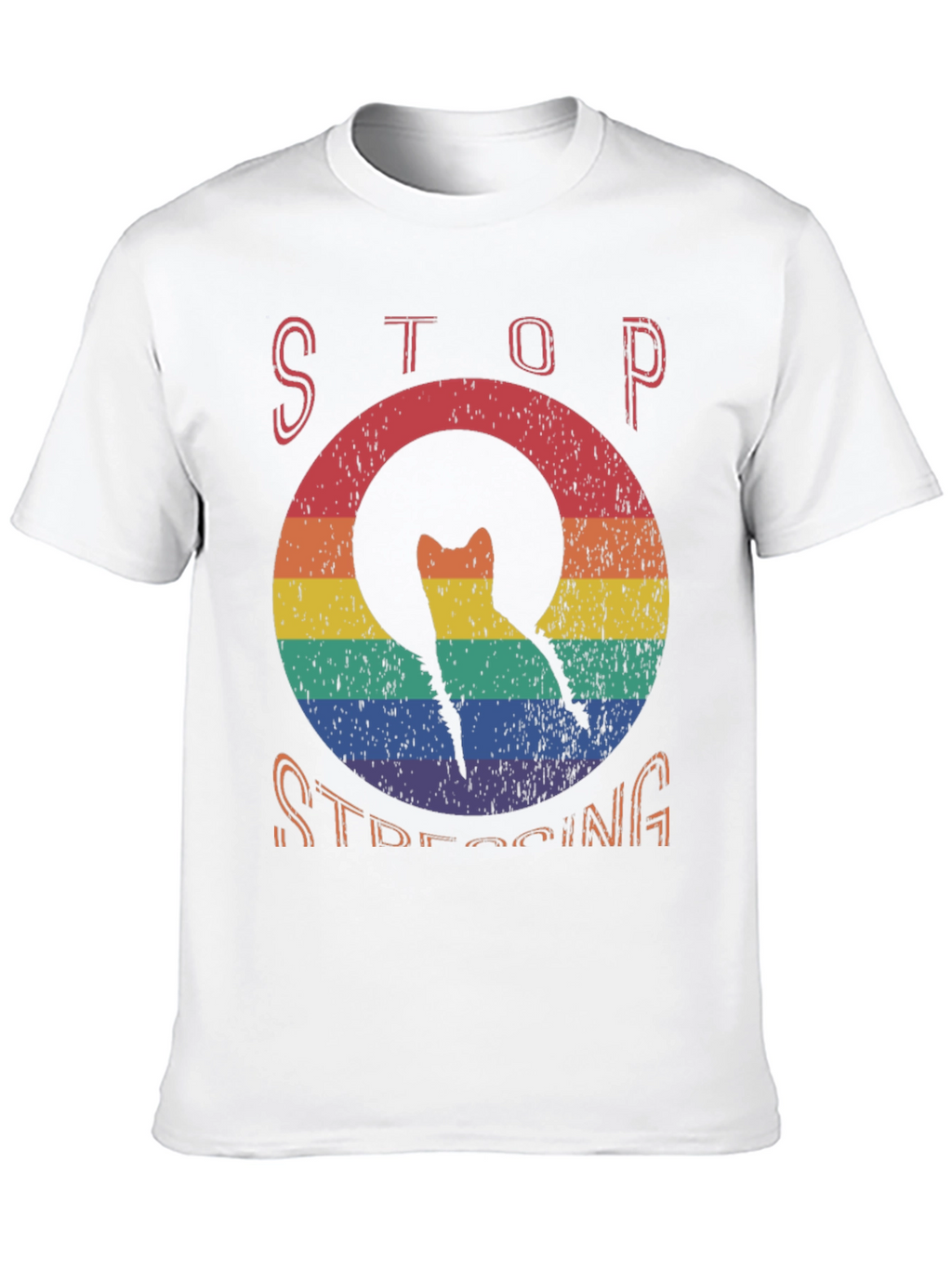 Stop Stressing Cat Tee - Rainbow Design