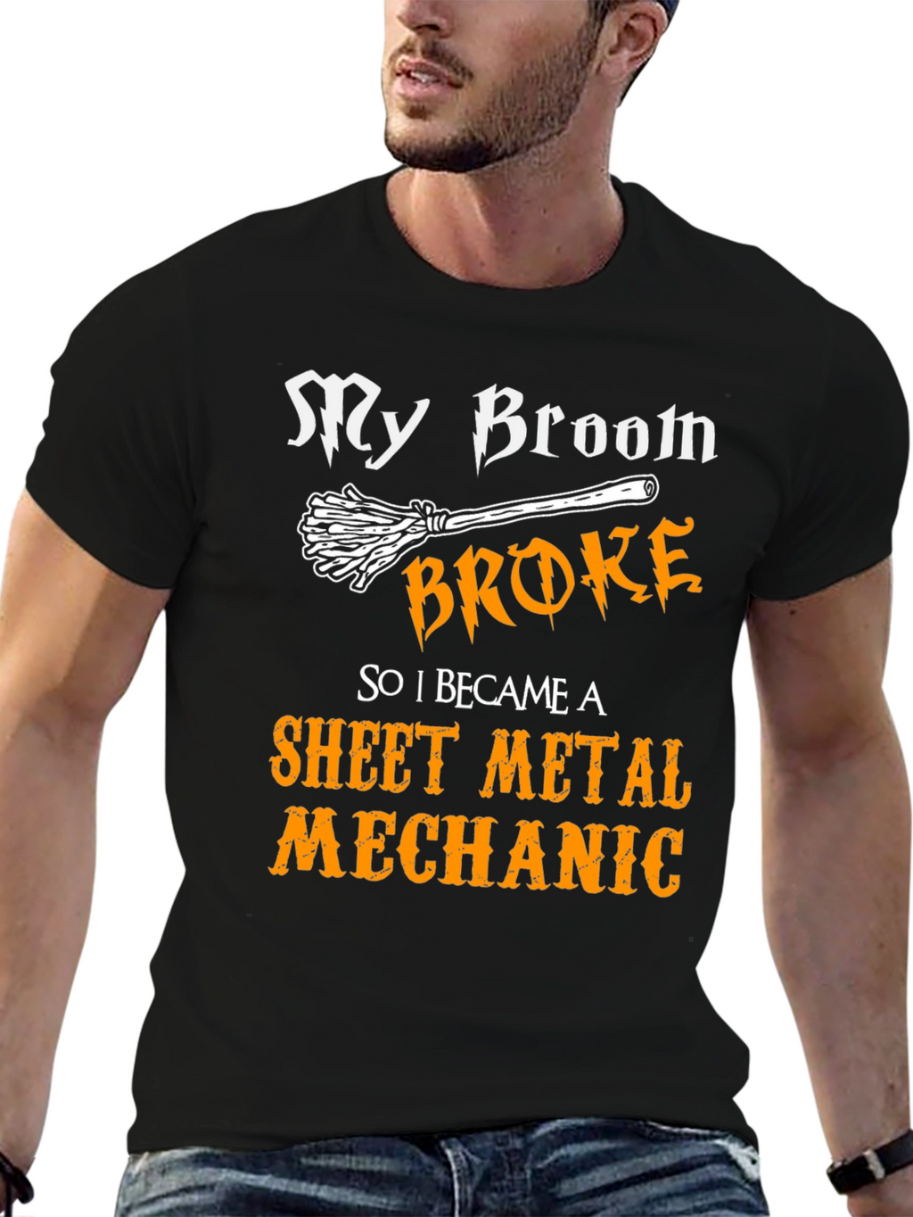 My Broom Broke Sheet Metal Mechanic Graphic Tee