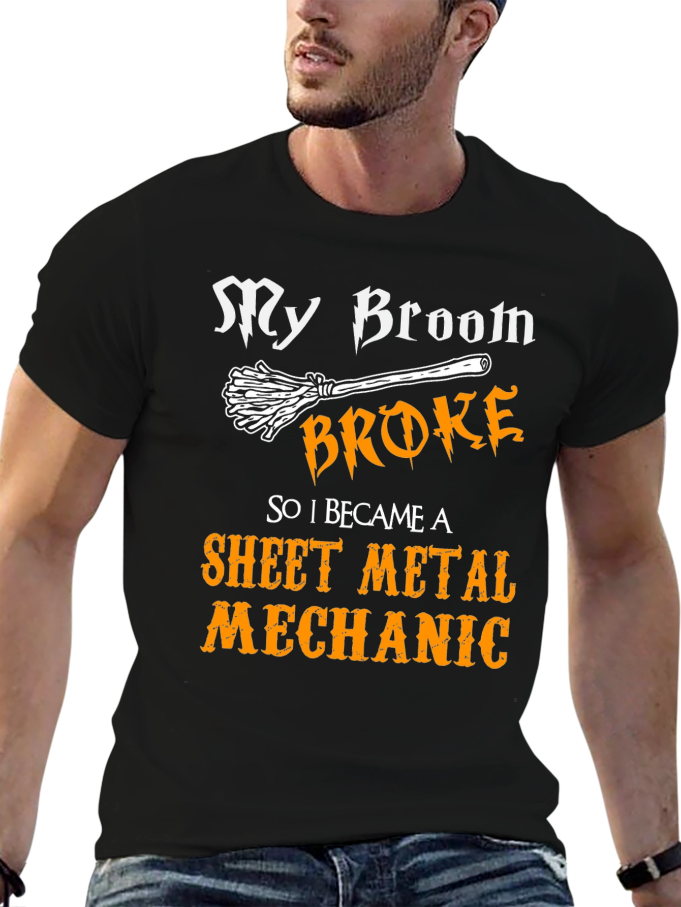 My Broom Broke Sheet Metal Mechanic Graphic Tee