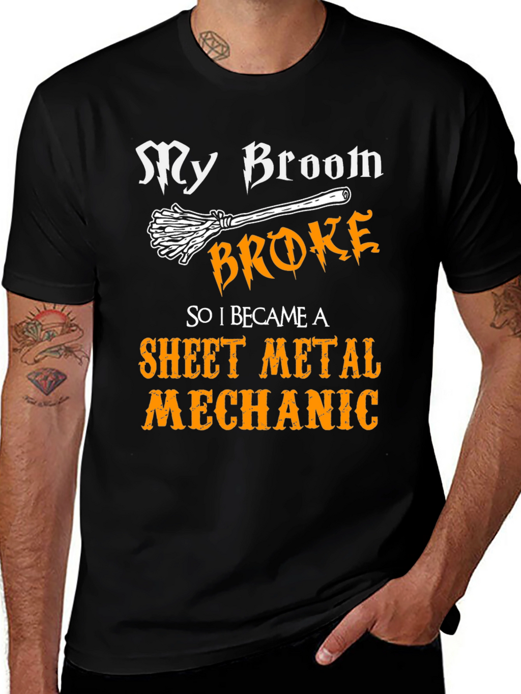 My Broom Broke Sheet Metal Mechanic Graphic Tee