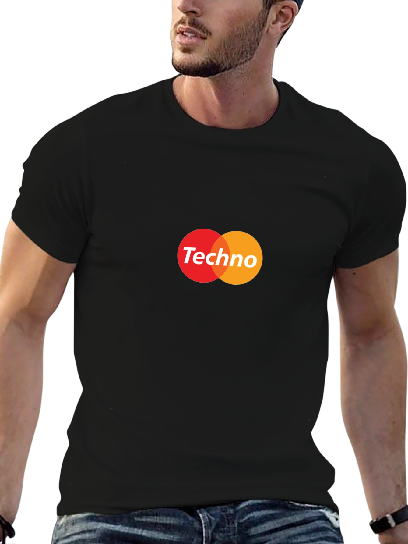 Techno Music Graphic Tee - Black Crew Neck