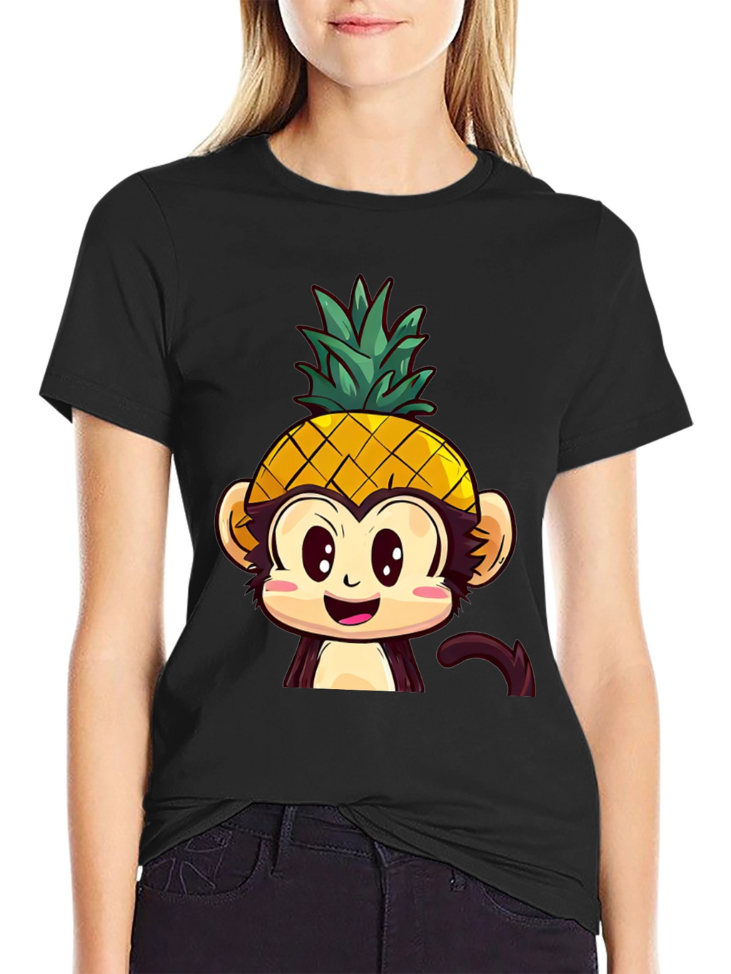 Pineapple Monkey Graphic T-Shirt - Quirky Cartoon Tee