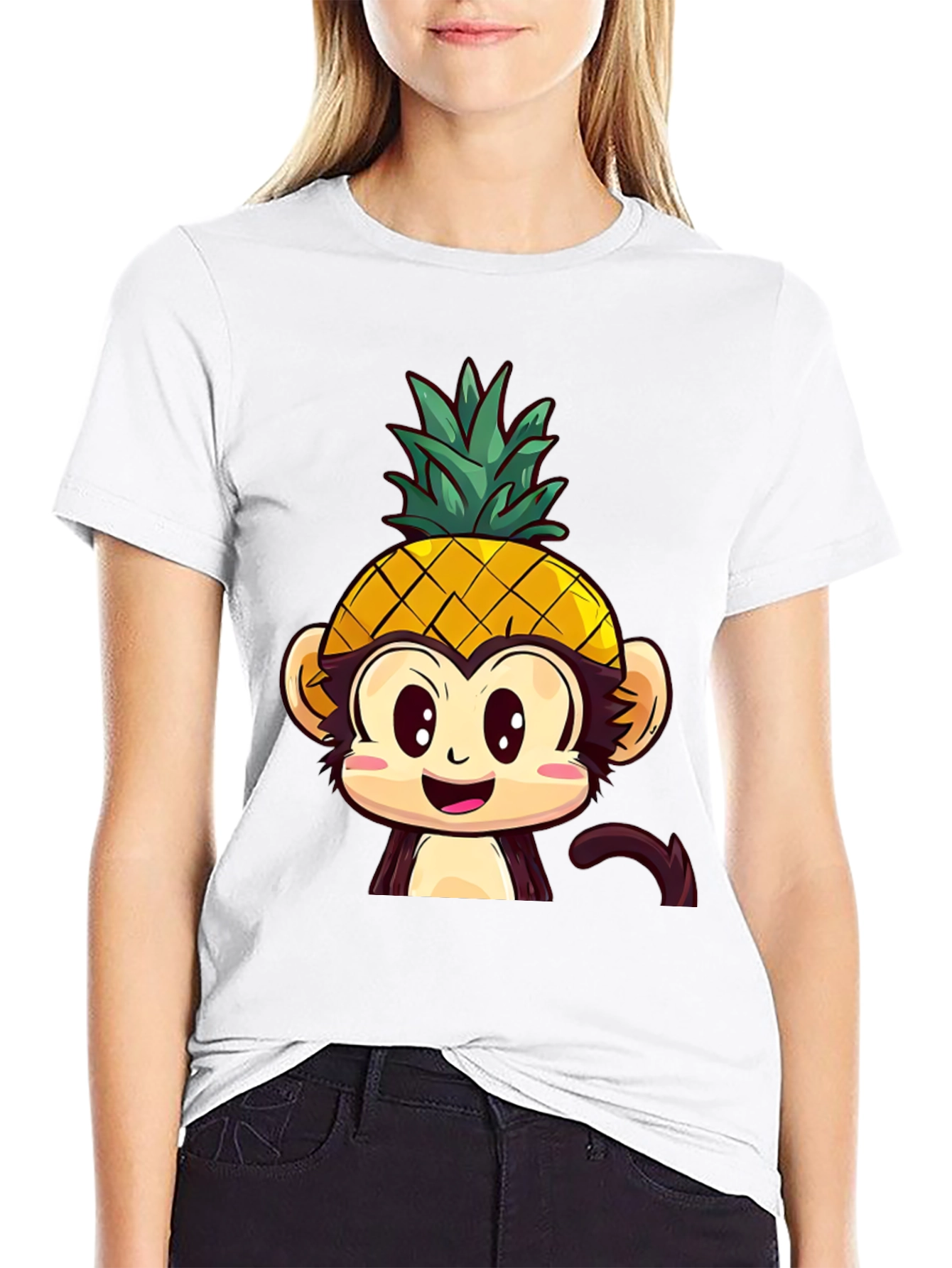 Pineapple Monkey Graphic T-Shirt - Quirky Cartoon Tee