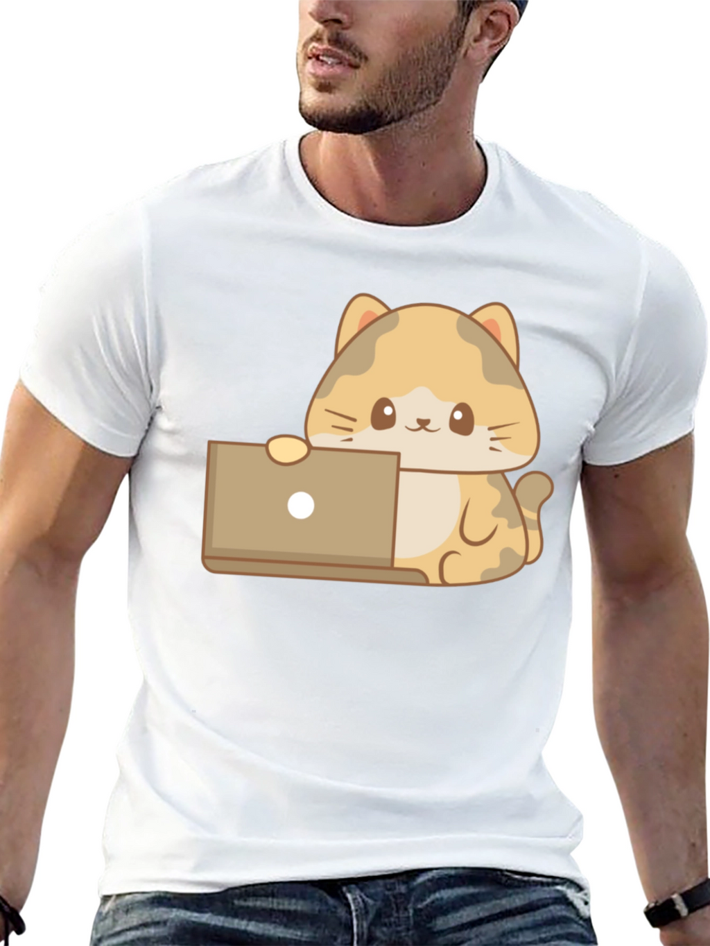 Cute Cat Laptop T-Shirt - Black