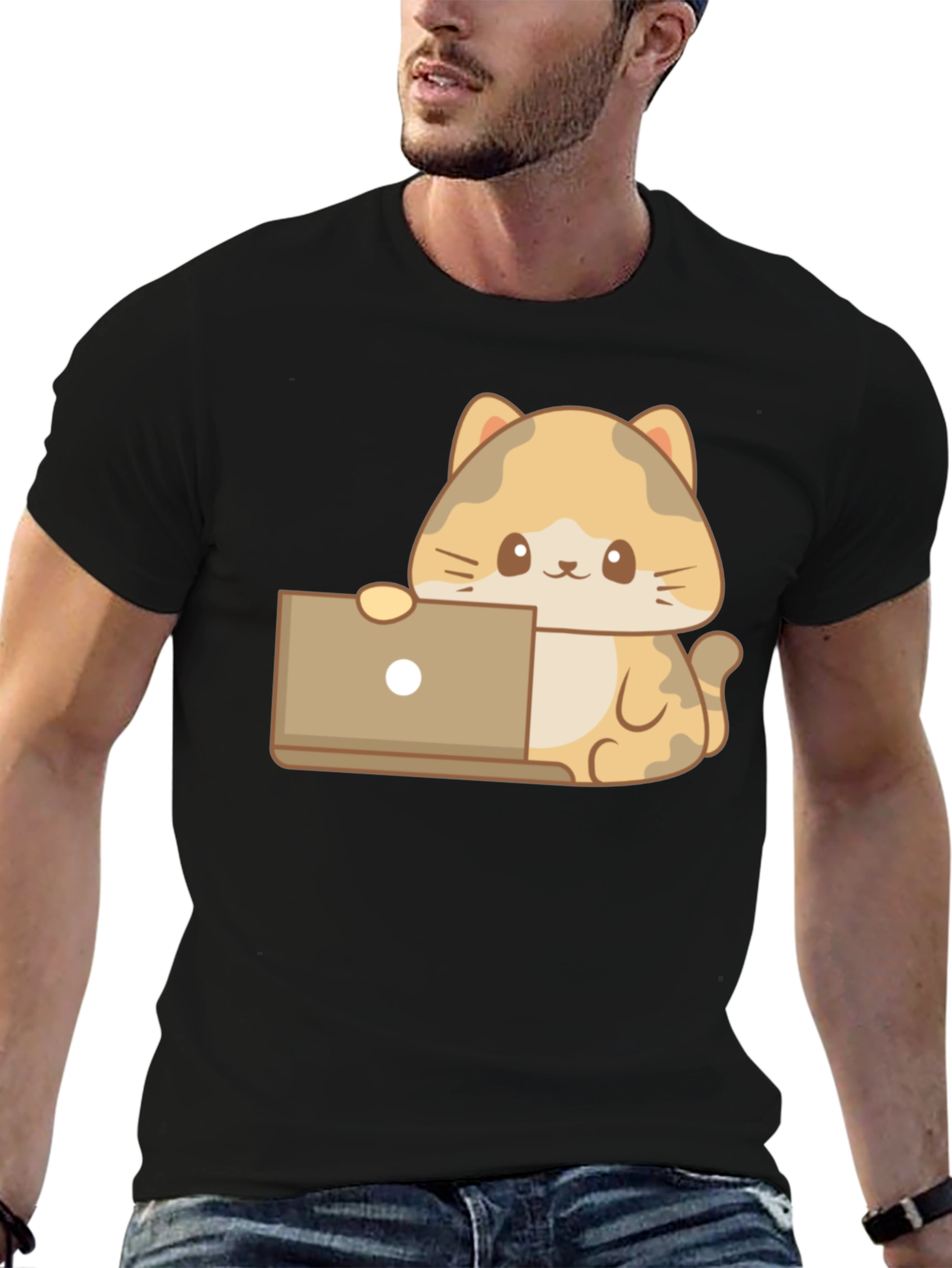 Cute Cat Laptop T-Shirt - Black