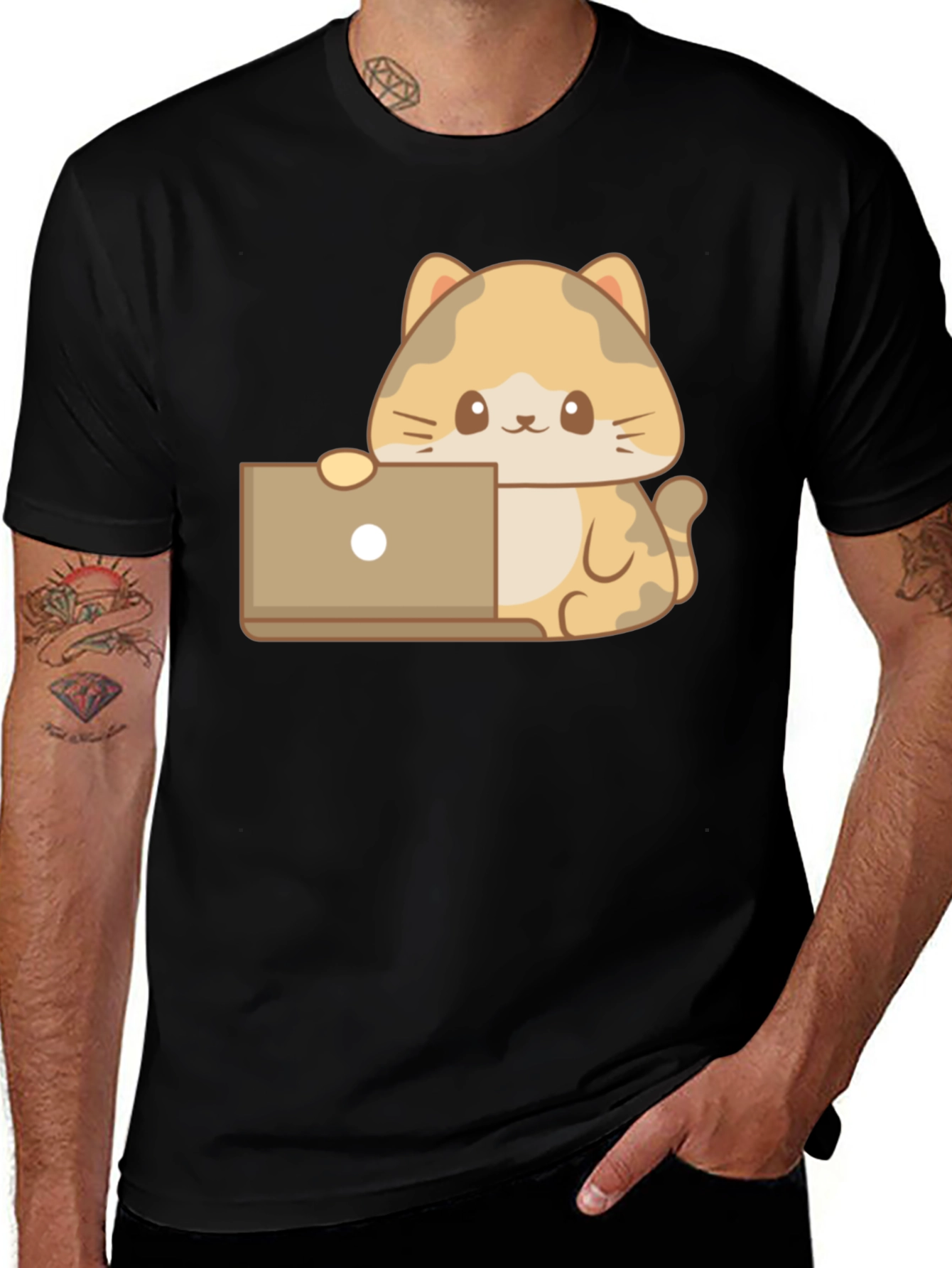 Cute Cat Laptop T-Shirt - Black