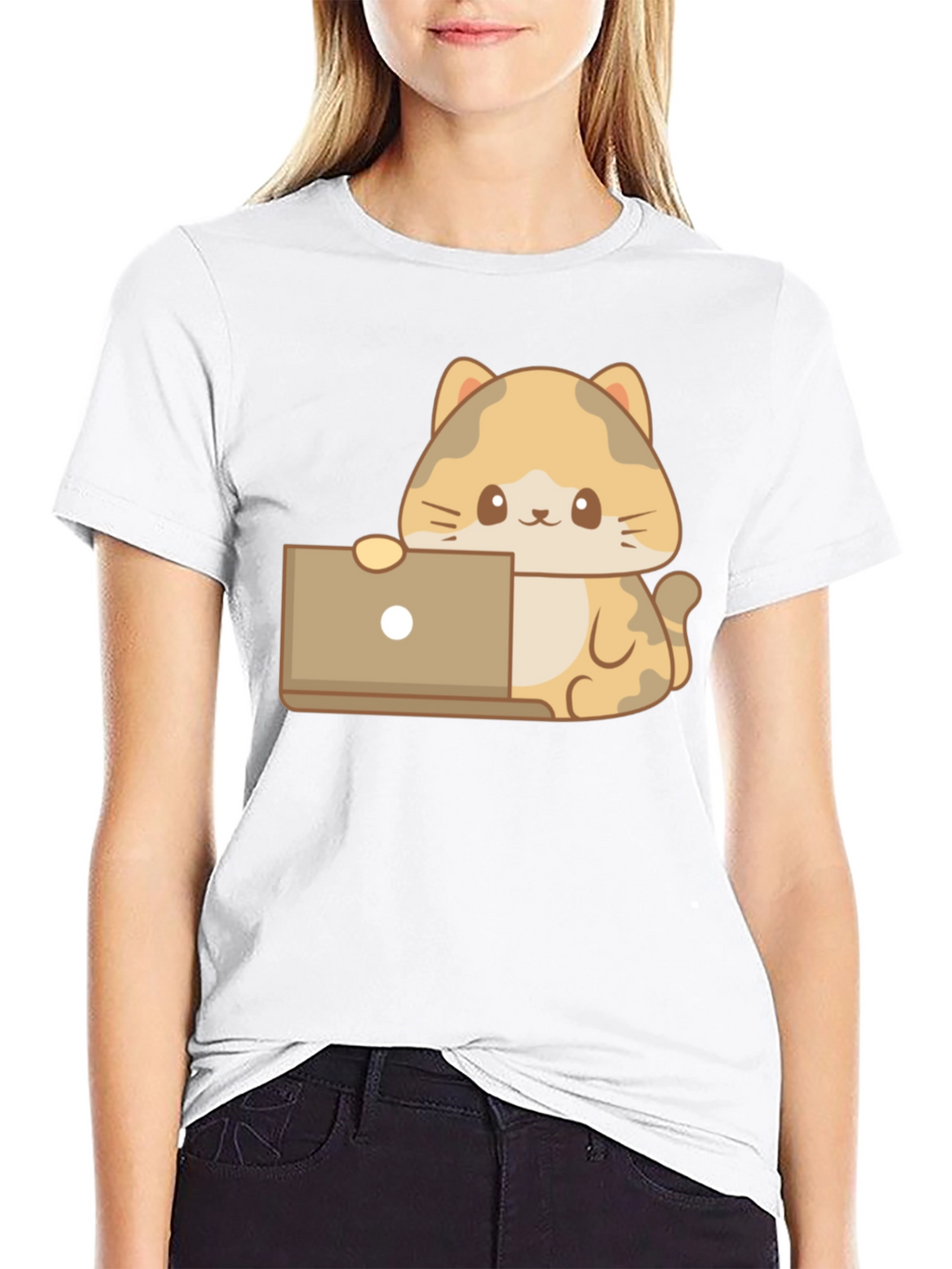 Cute Cat Laptop T-Shirt - Black
