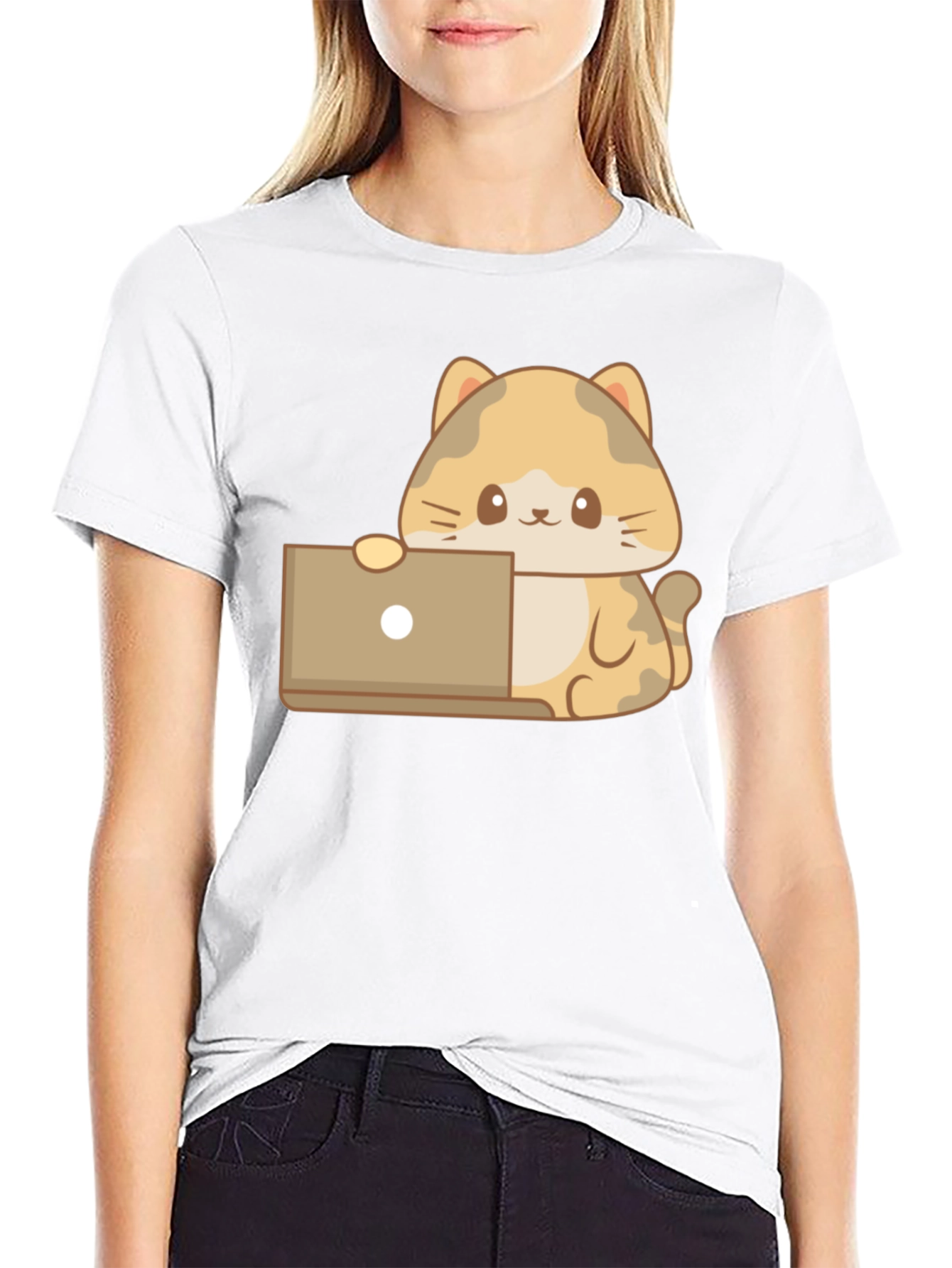 Cute Cat Laptop T-Shirt - Black
