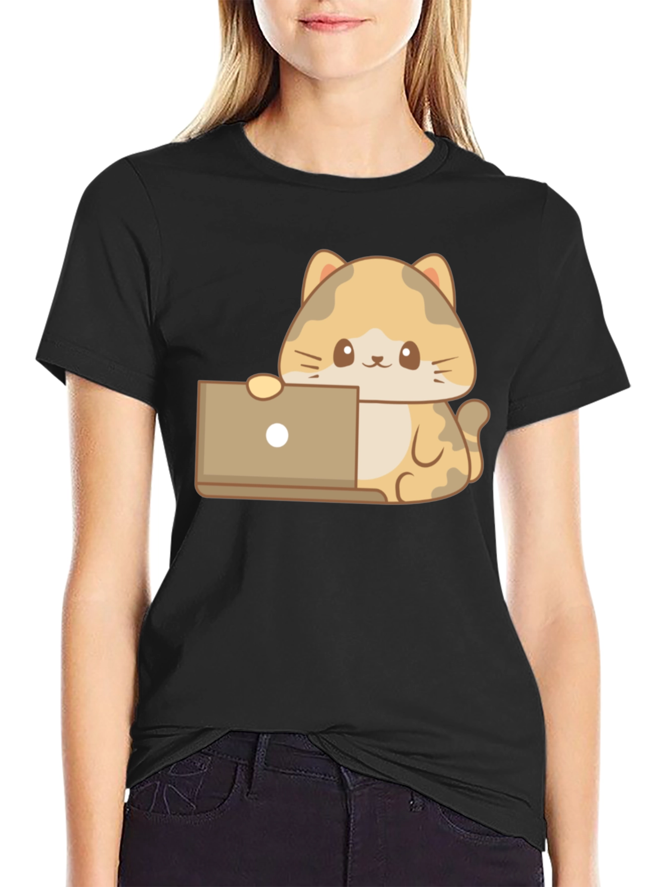 Cute Cat Laptop T-Shirt - Black