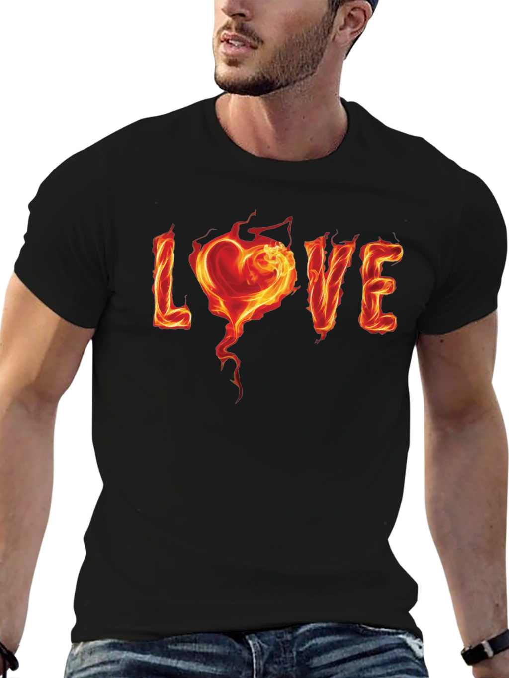 Fiery Love Graphic Black T-Shirt