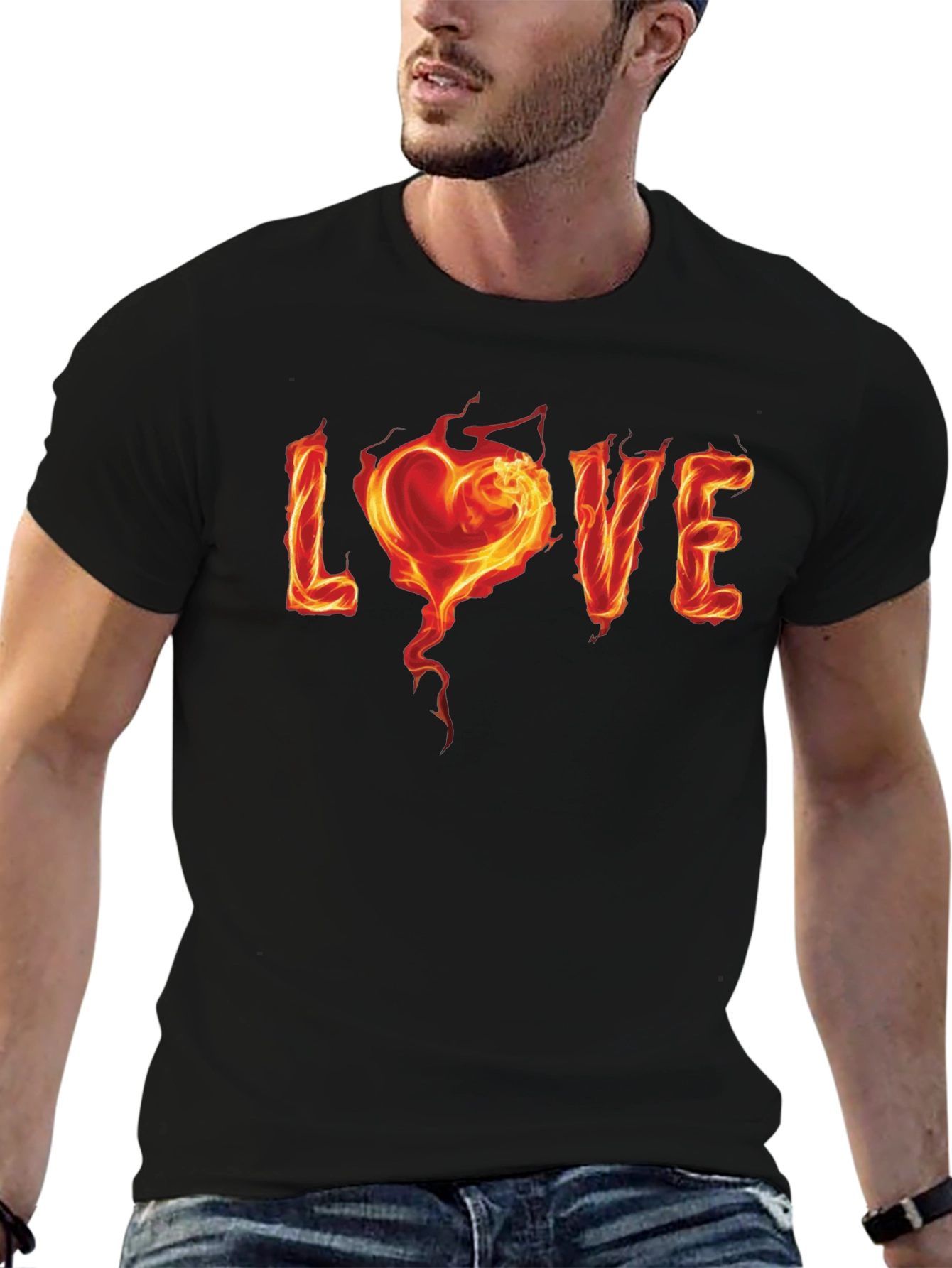 Fiery Love Graphic Black T-Shirt
