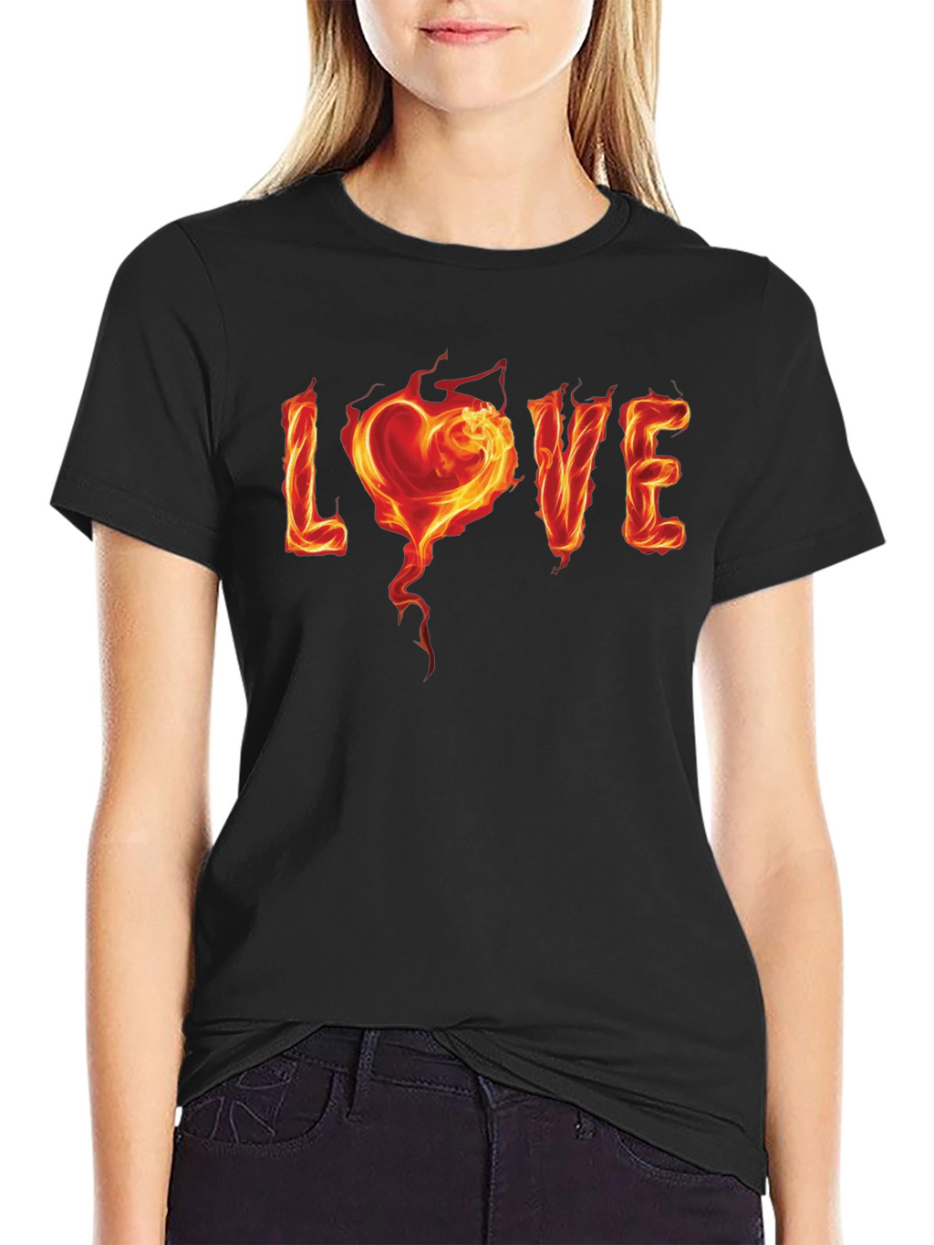 Fiery Love Graphic Black T-Shirt