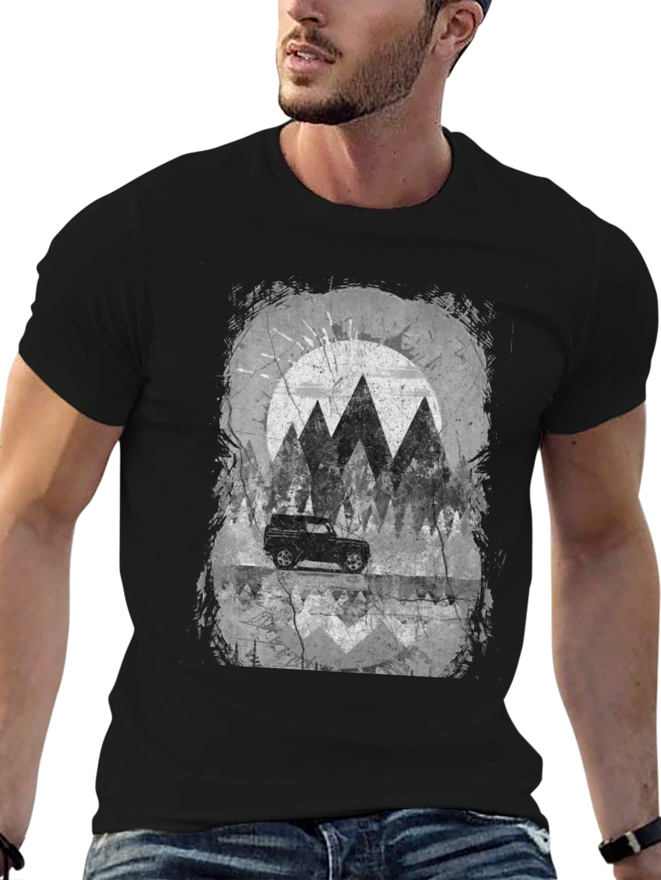 Mountain Scene Graphic Tee - Black