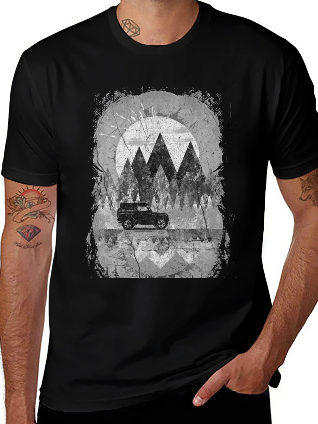 Mountain Scene Graphic Tee - Black