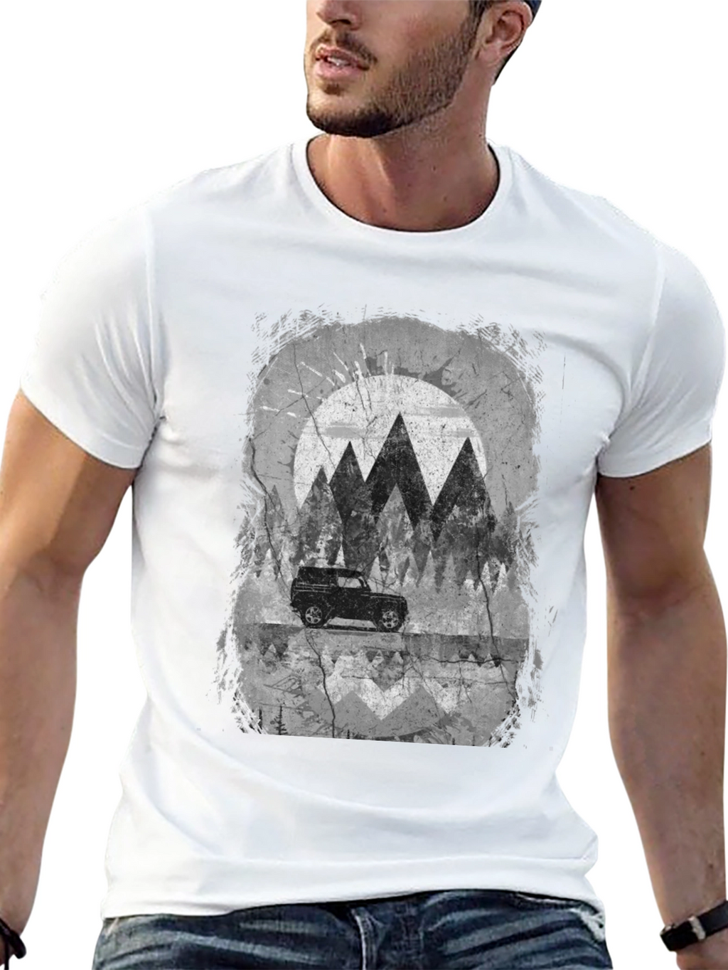 Mountain Scene Graphic Tee - Black