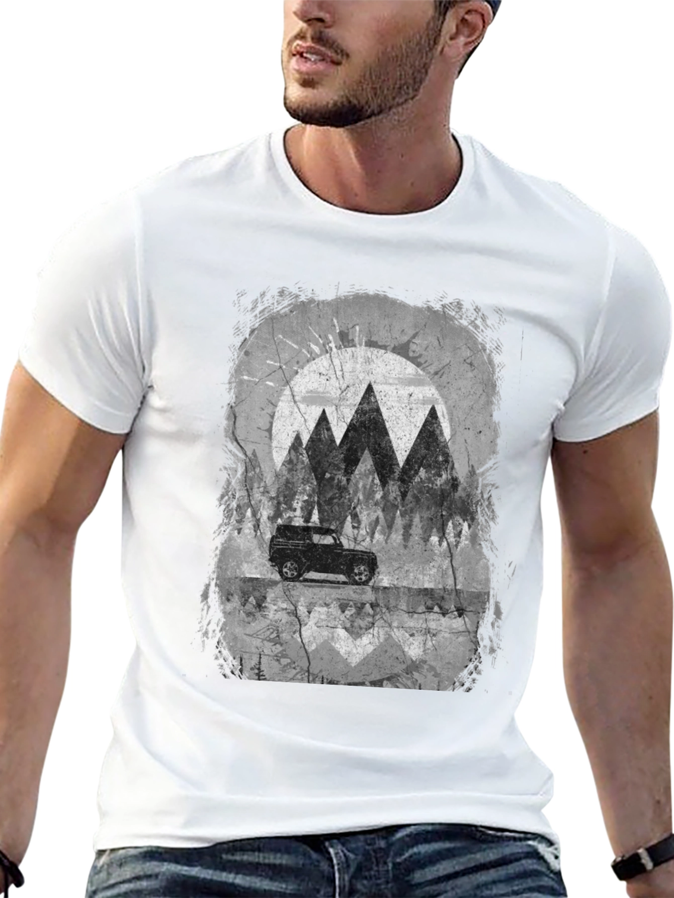 Mountain Scene Graphic Tee - Black