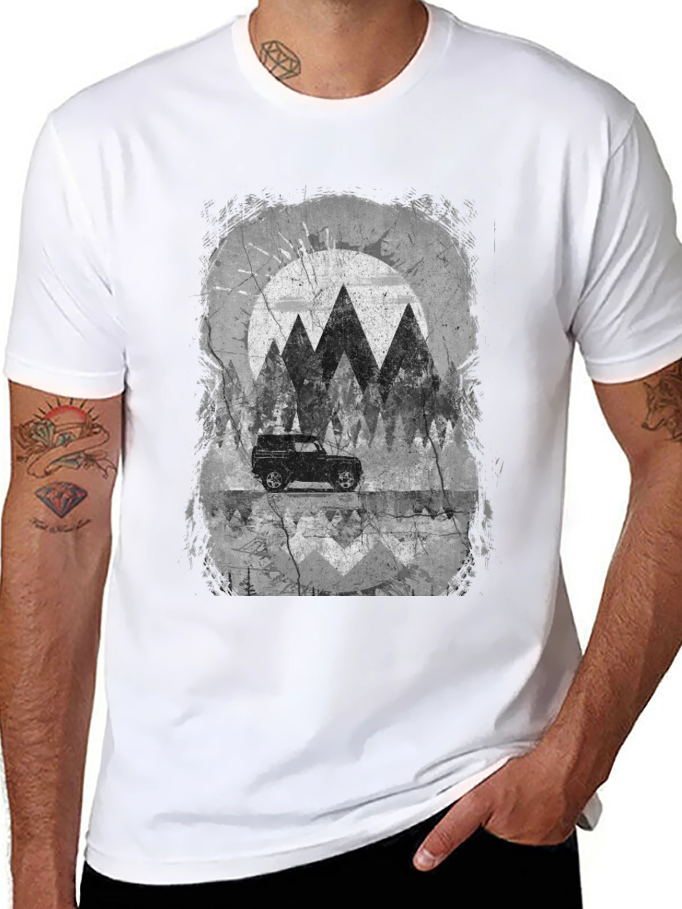 Mountain Scene Graphic Tee - Black