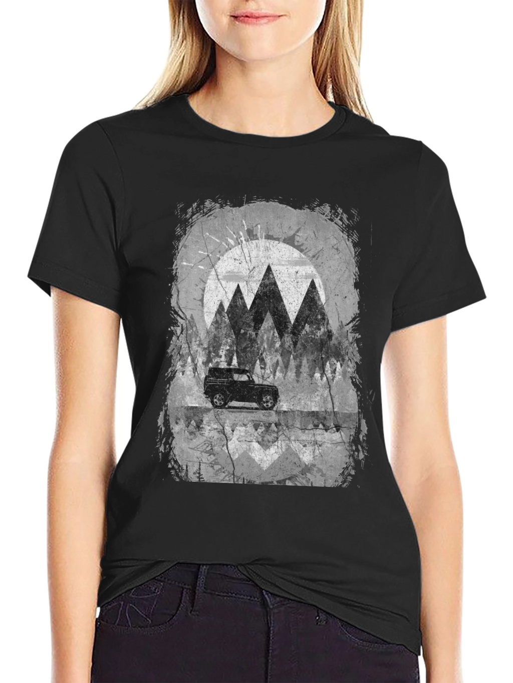 Mountain Scene Graphic Tee - Black