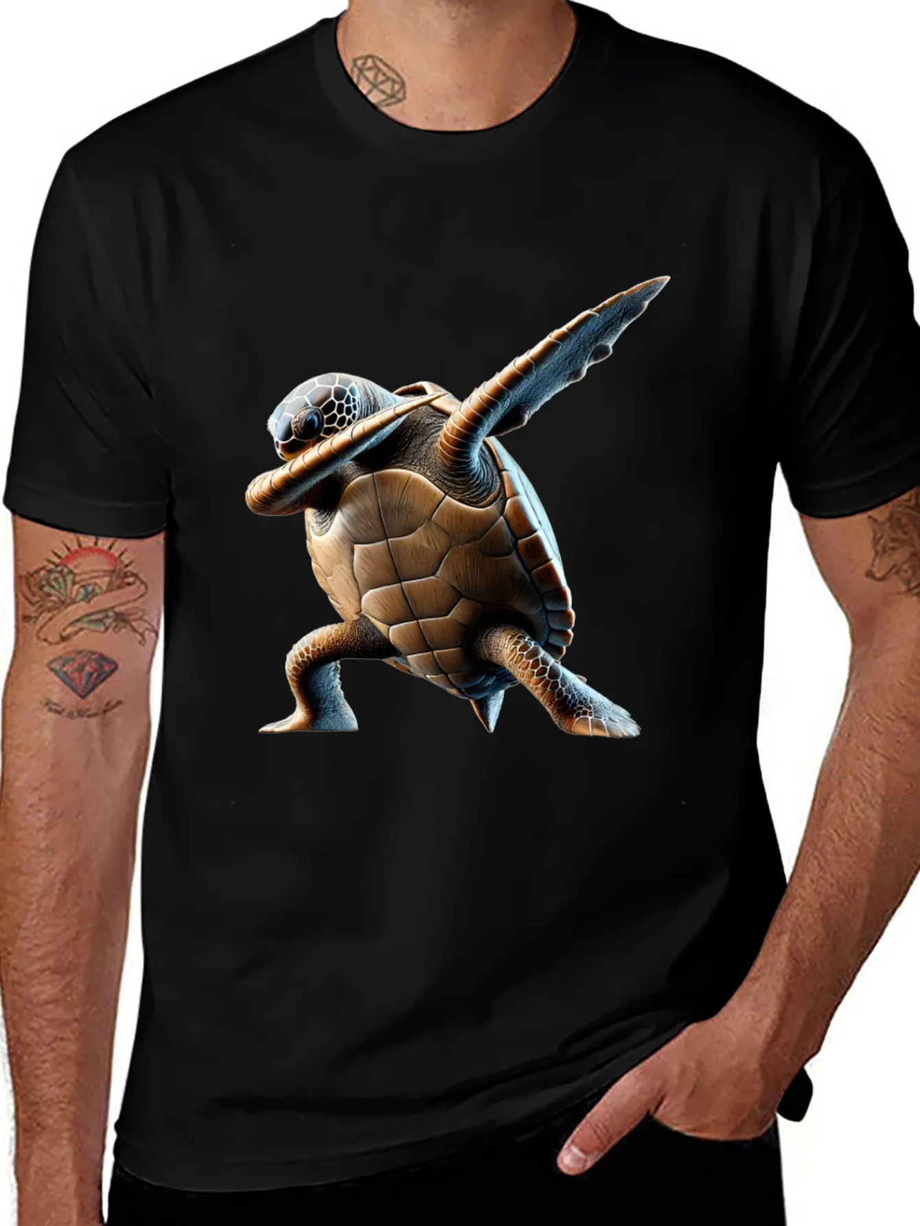 Dabbing Turtle Graphic Tee - Cool Black T-Shirt