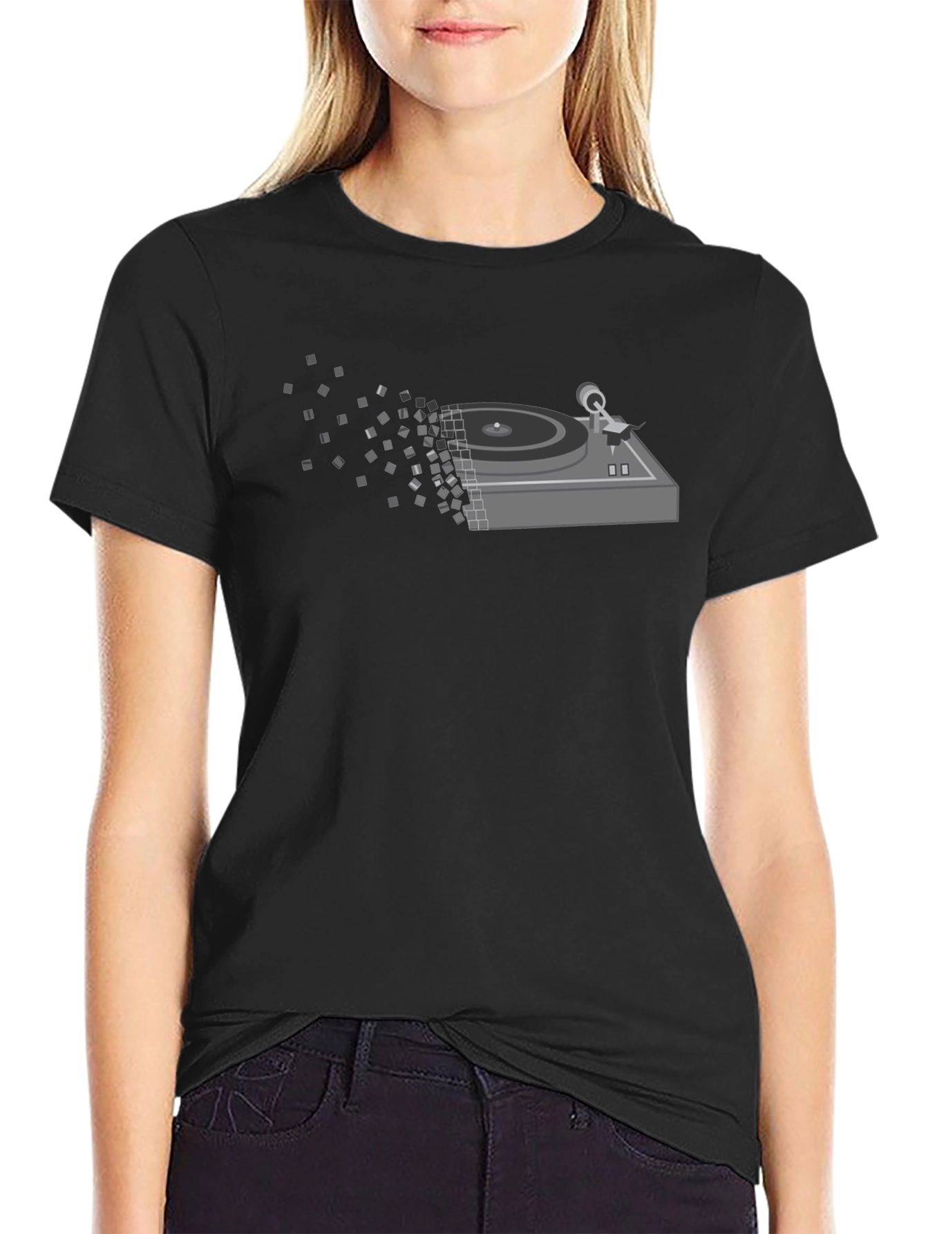 Pixelated Turntable Graphic T-Shirt - Black