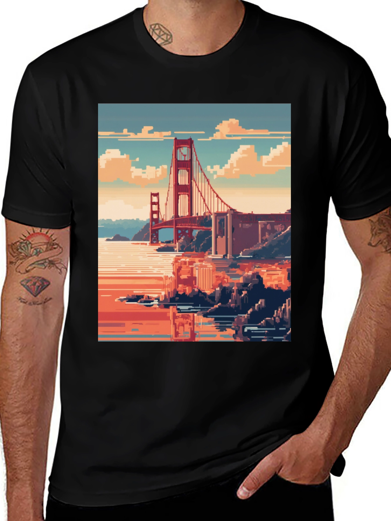 Golden Gate Pixel Art Black Tee
