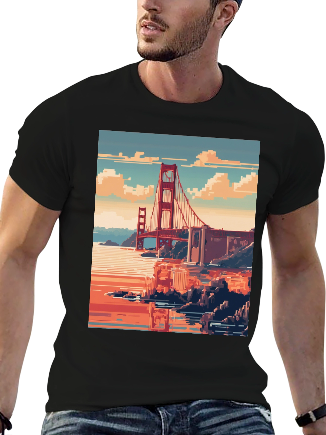 Golden Gate Pixel Art Black Tee